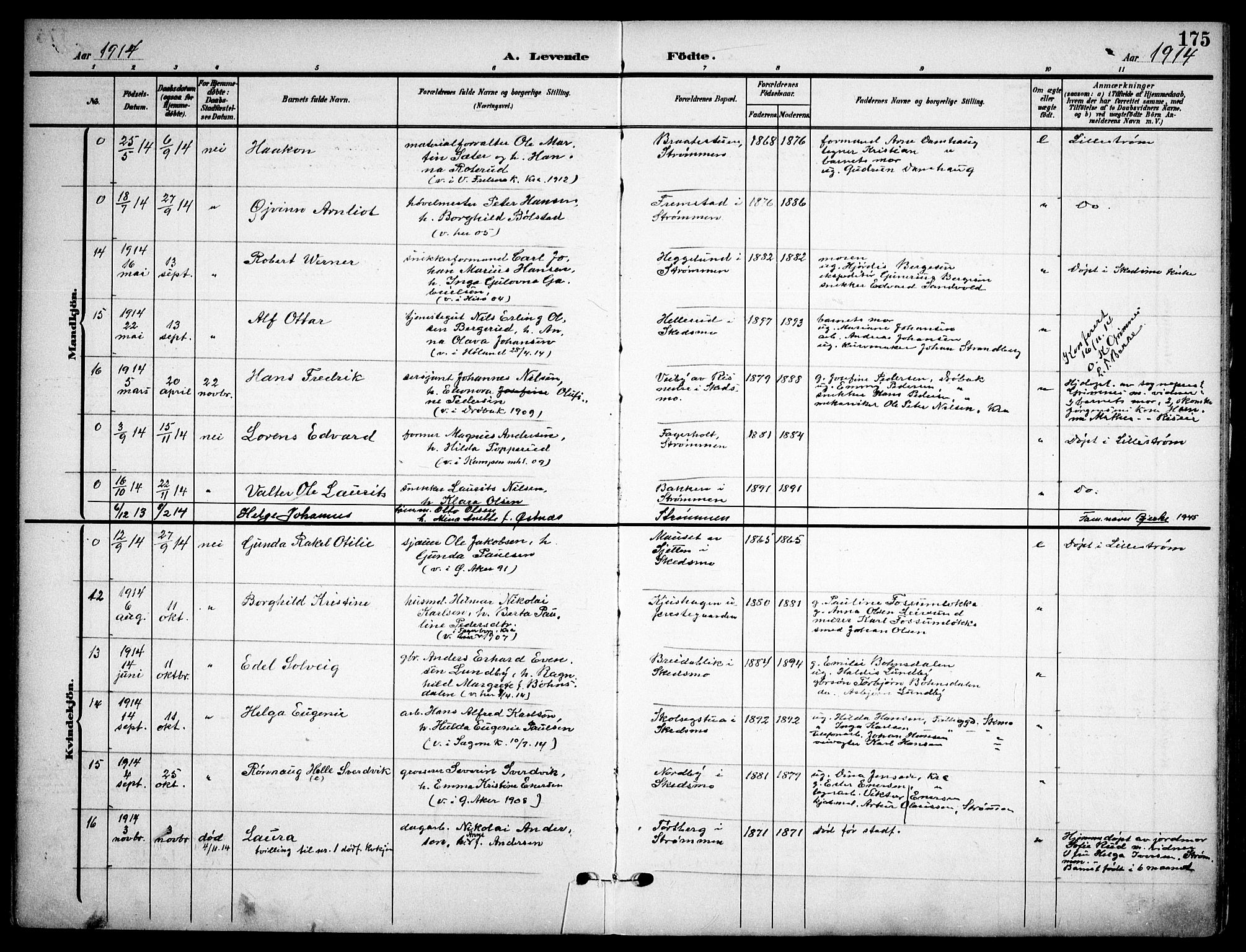 Skedsmo prestekontor Kirkebøker, AV/SAO-A-10033a/F/Fa/L0015: Parish register (official) no. I 15, 1902-1917, p. 175