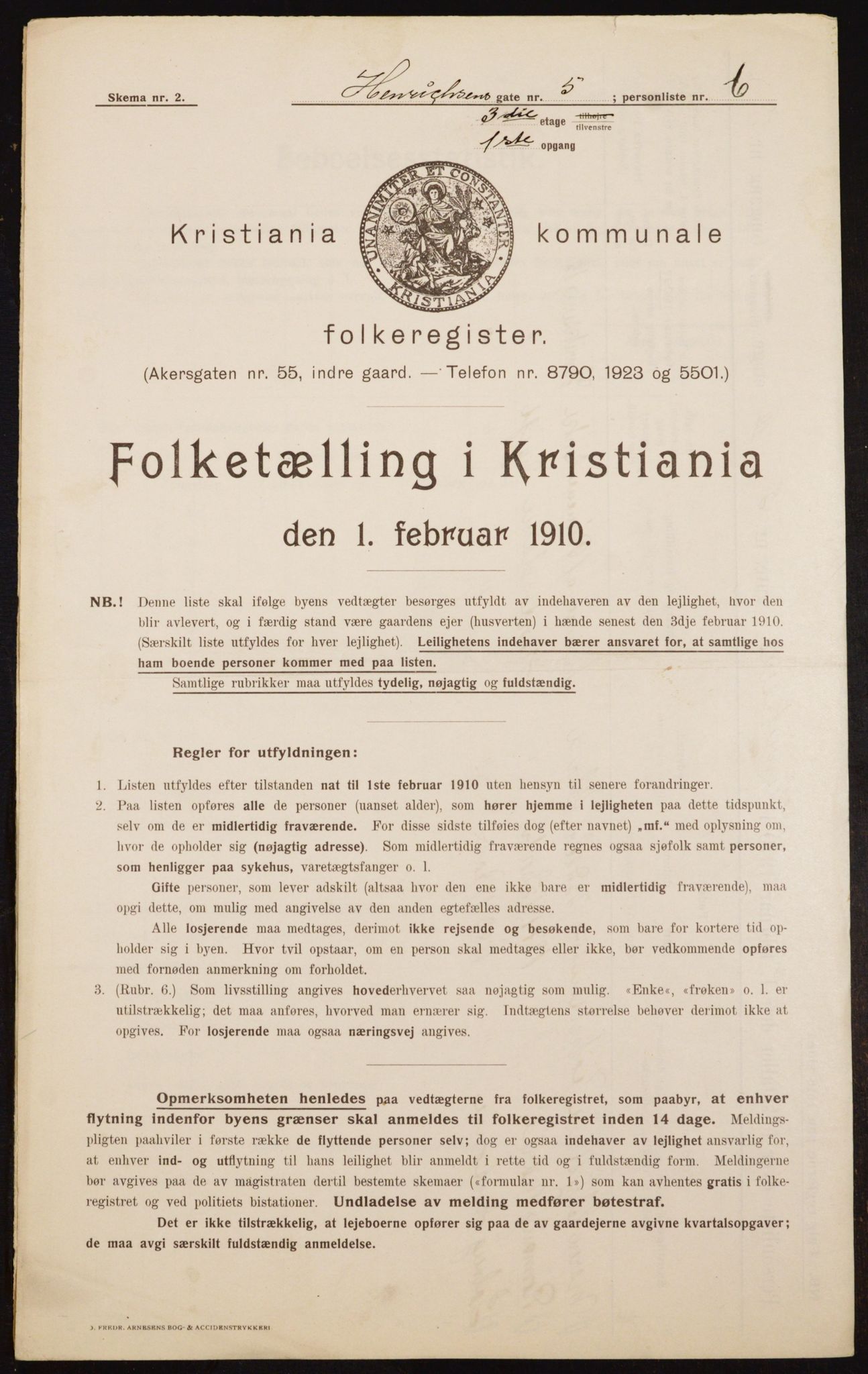 OBA, Municipal Census 1910 for Kristiania, 1910, p. 37854