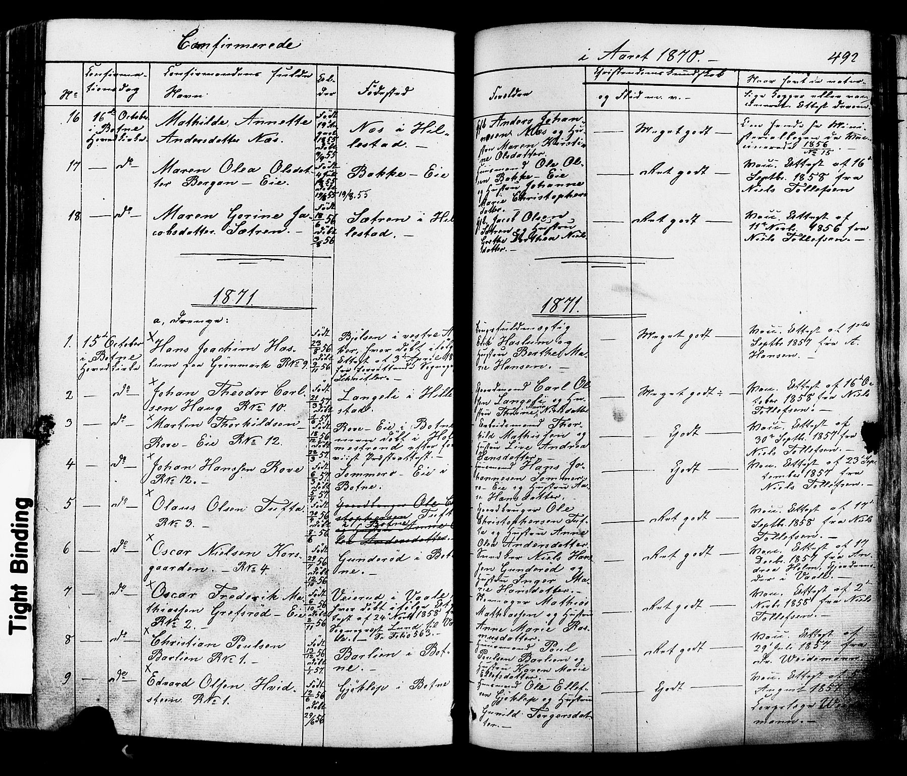 Botne kirkebøker, SAKO/A-340/F/Fa/L0006: Parish register (official) no. I 6, 1836-1877, p. 492