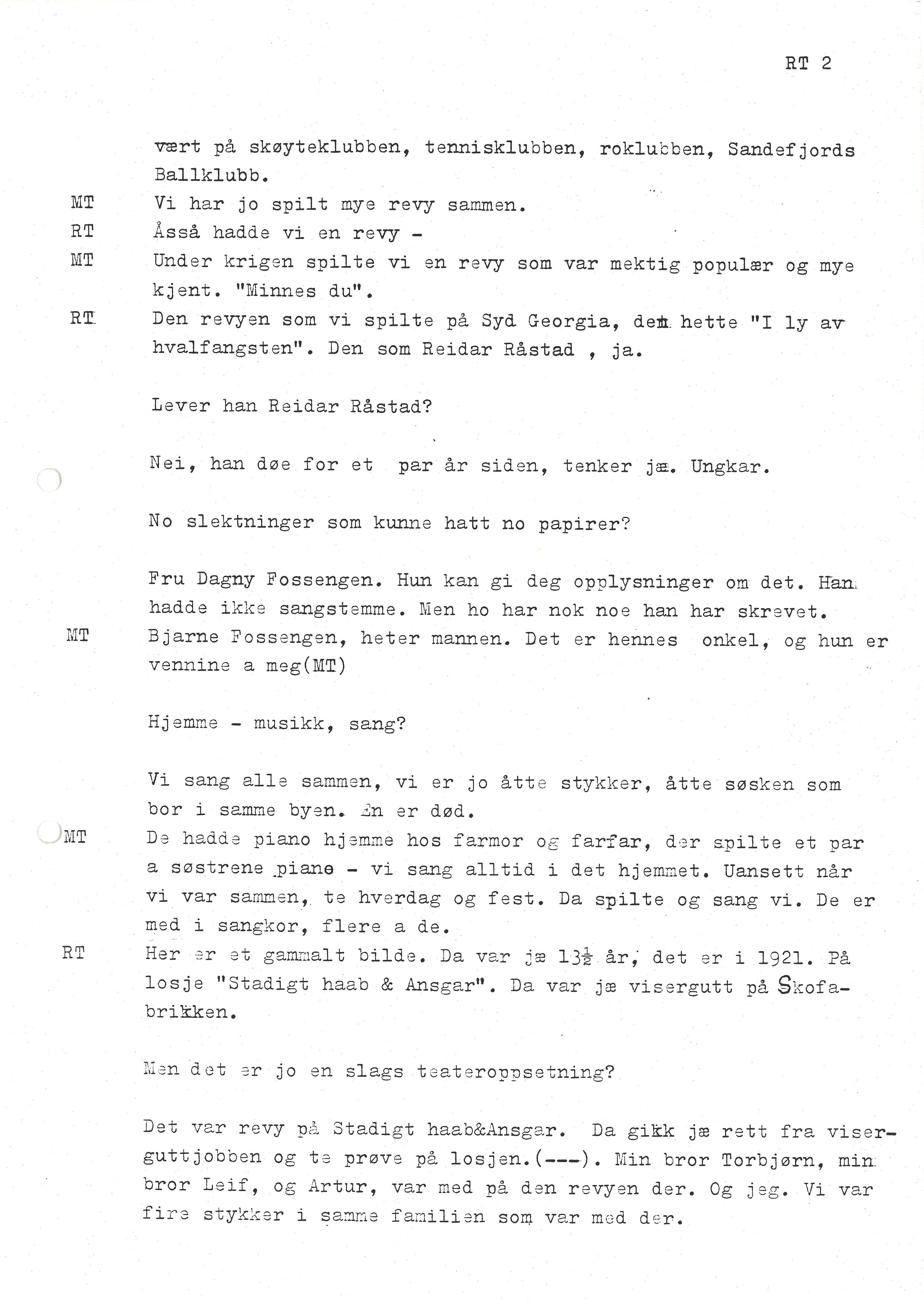 Sa 16 - Folkemusikk fra Vestfold, Gjerdesamlingen, VEMU/A-1868/I/L0001: Informantregister med intervjunedtegnelser, 1979-1986