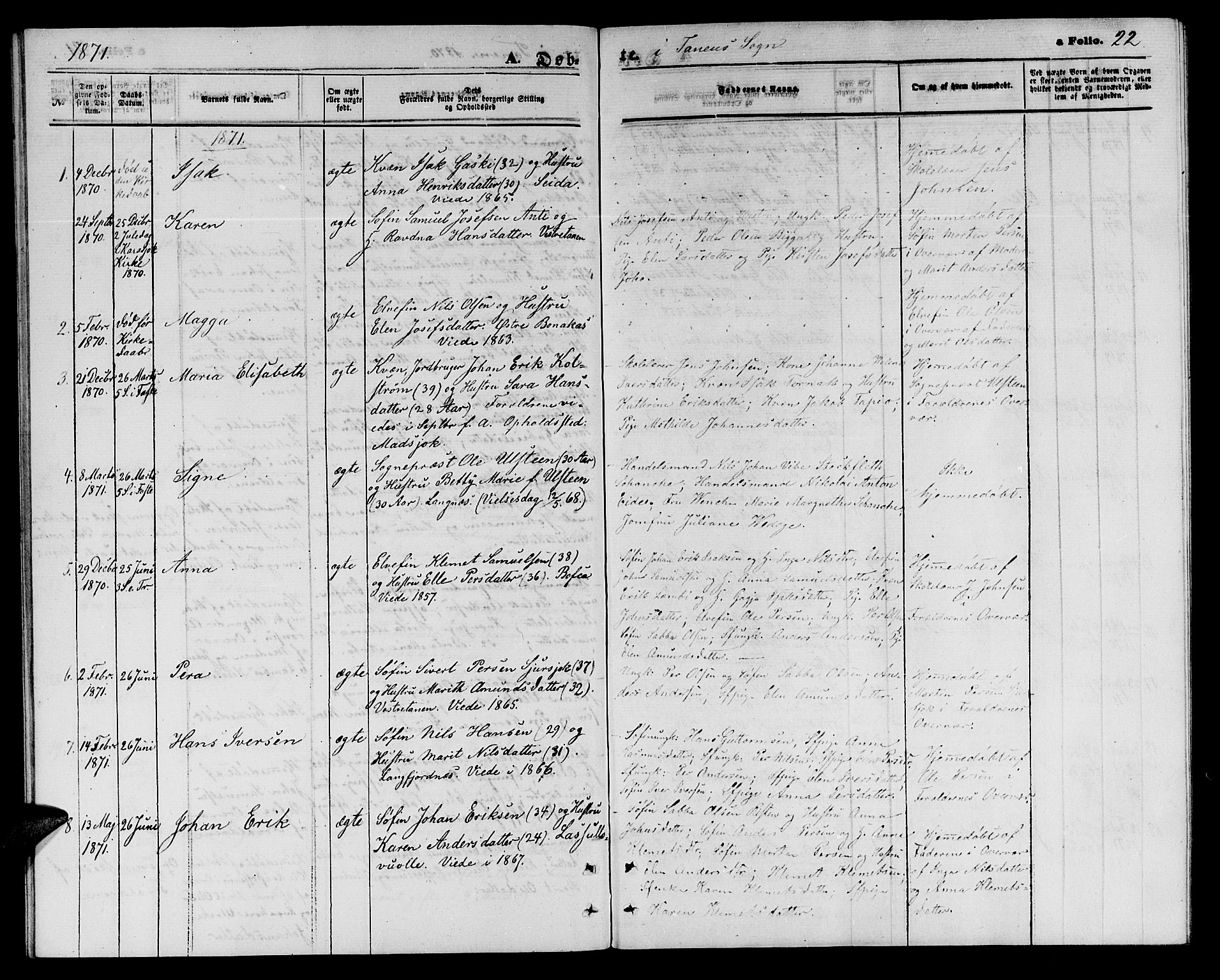 Tana sokneprestkontor, SATØ/S-1334/H/Hb/L0002klokker: Parish register (copy) no. 2 /1, 1866-1877, p. 22