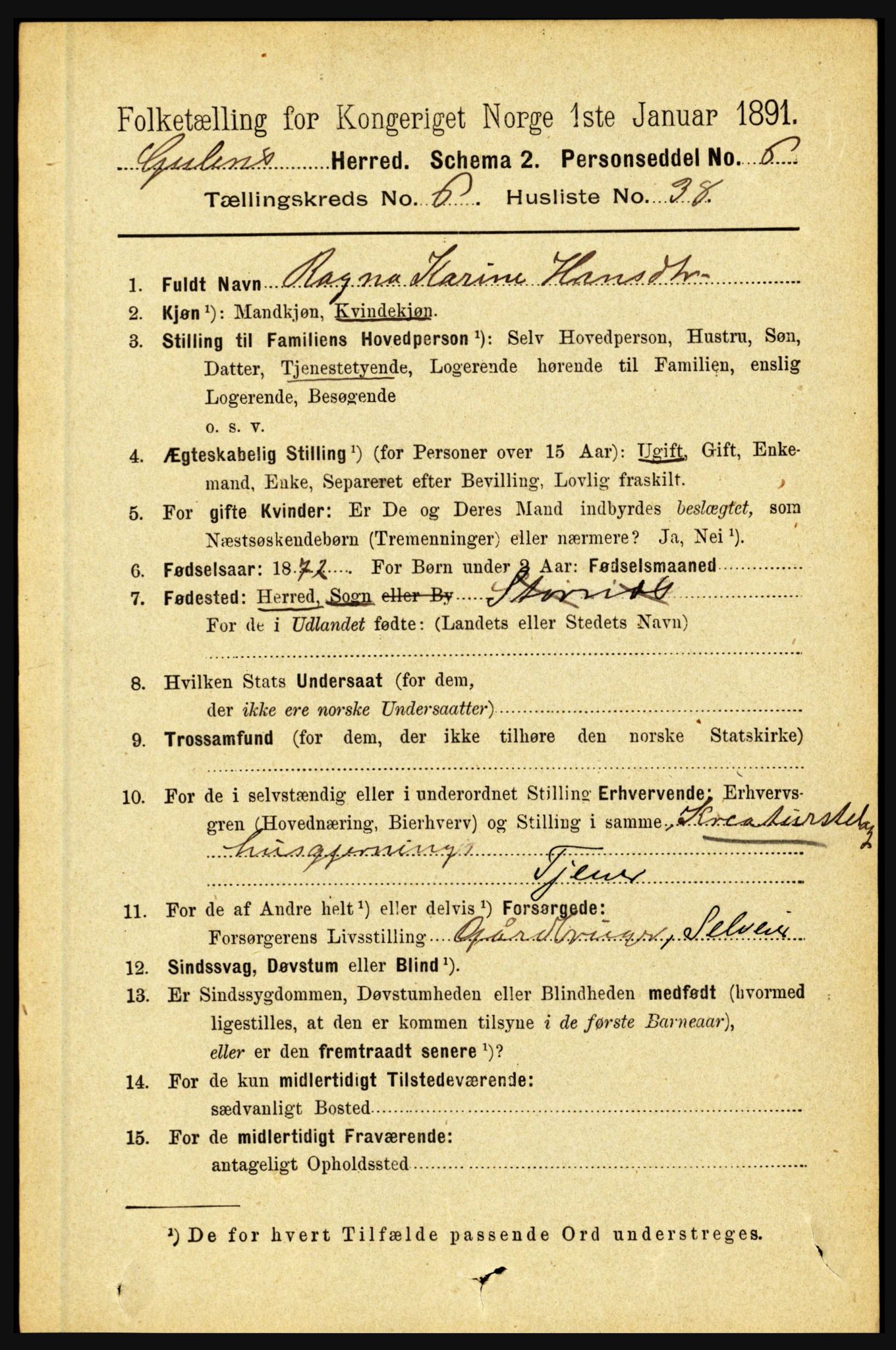 RA, 1891 census for 1411 Gulen, 1891, p. 2168