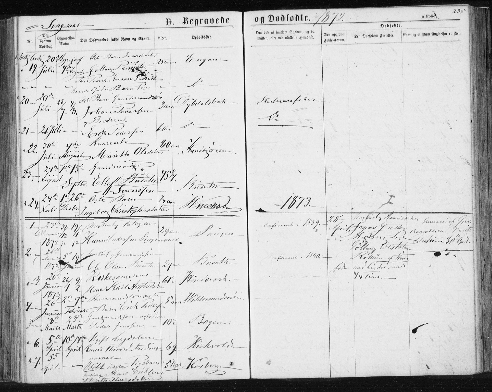 Ministerialprotokoller, klokkerbøker og fødselsregistre - Sør-Trøndelag, AV/SAT-A-1456/685/L0970: Parish register (official) no. 685A08 /2, 1870-1878, p. 235