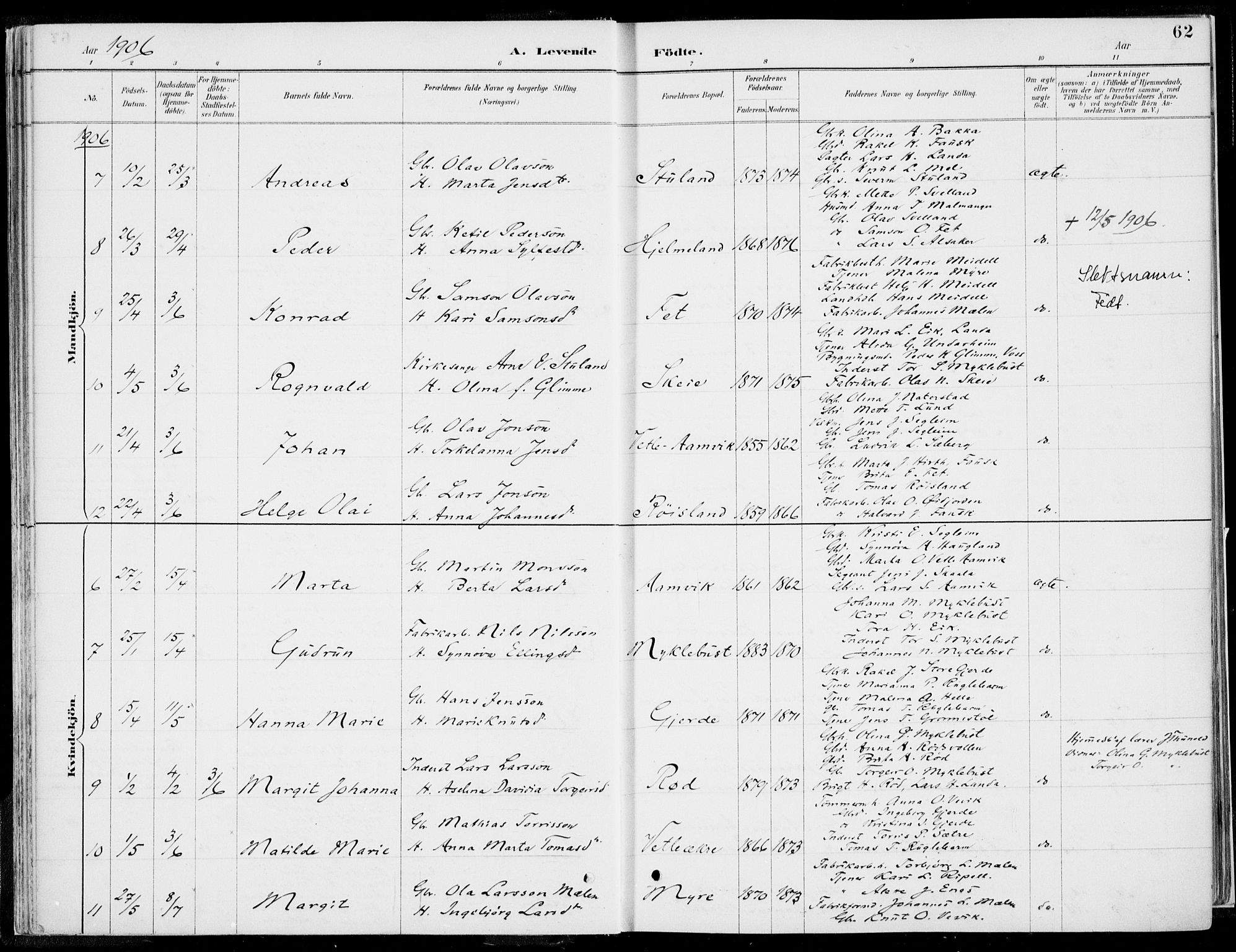 Kvinnherad sokneprestembete, SAB/A-76401/H/Haa: Parish register (official) no. B  1, 1887-1921, p. 62