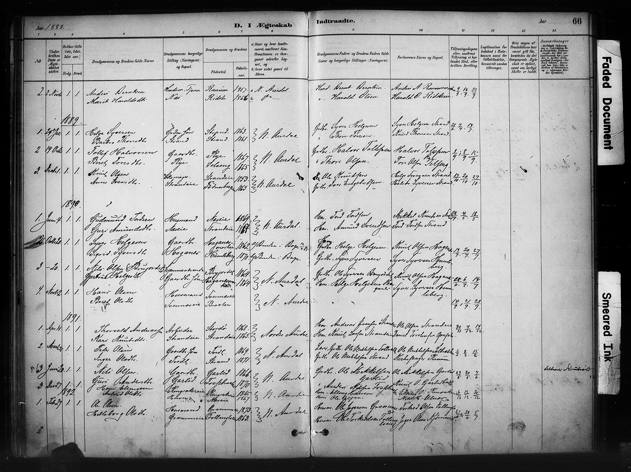 Nord-Aurdal prestekontor, SAH/PREST-132/H/Ha/Haa/L0010: Parish register (official) no. 10, 1883-1896, p. 66