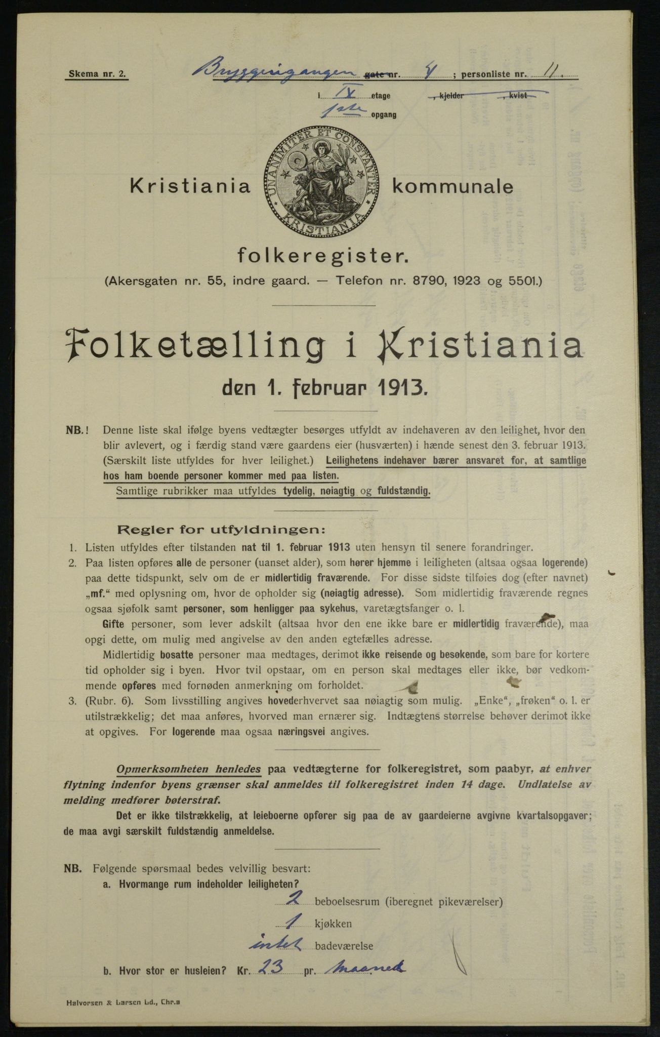 OBA, Municipal Census 1913 for Kristiania, 1913, p. 10154