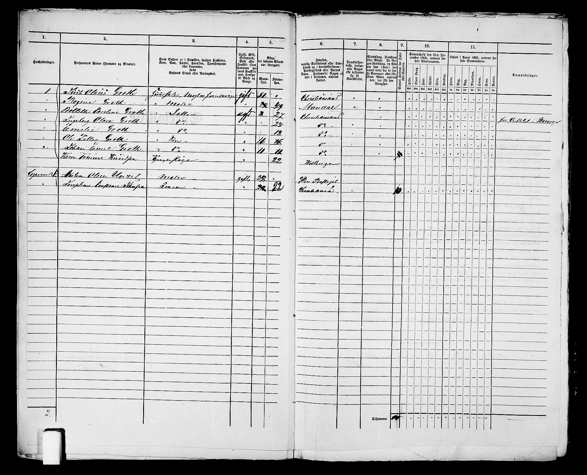 RA, 1865 census for Kristiansand, 1865, p. 1546