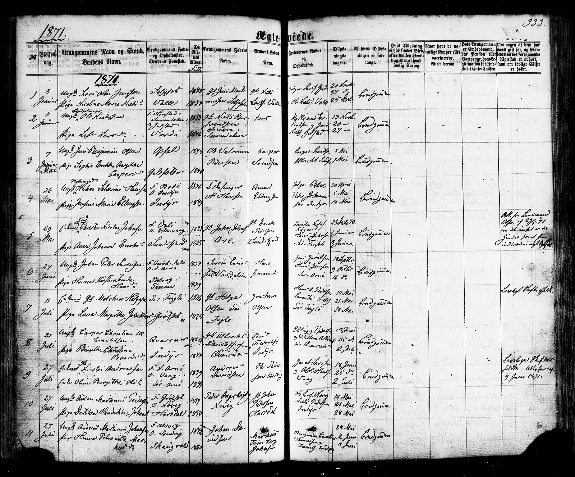 Ministerialprotokoller, klokkerbøker og fødselsregistre - Nordland, SAT/A-1459/805/L0098: Parish register (official) no. 805A05, 1862-1879, p. 333
