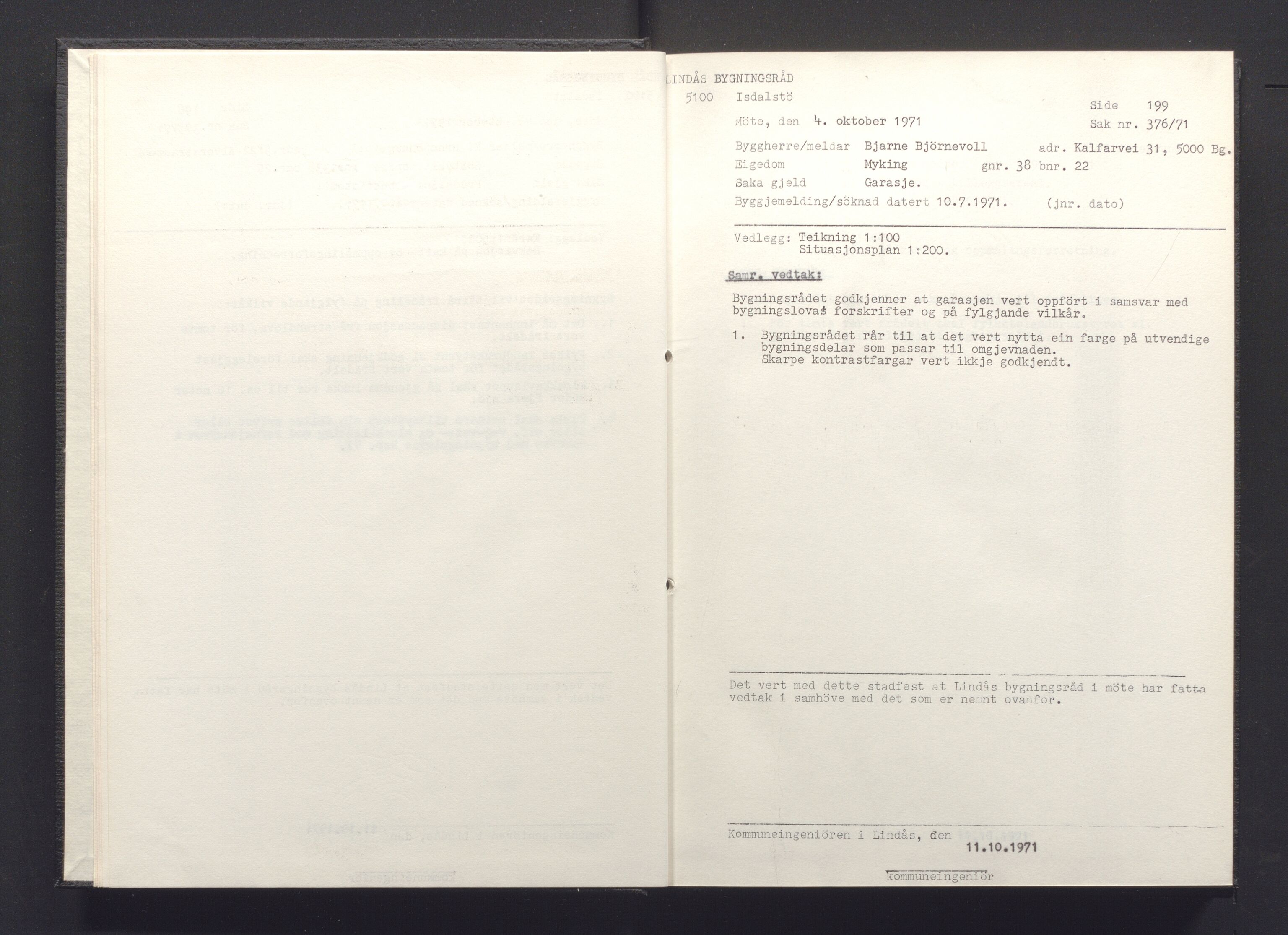 Lindås kommune. Bygningsrådet, IKAH/1263-511/A/Aa/L0008: Møtebok for Lindås bygningsråd, 1971