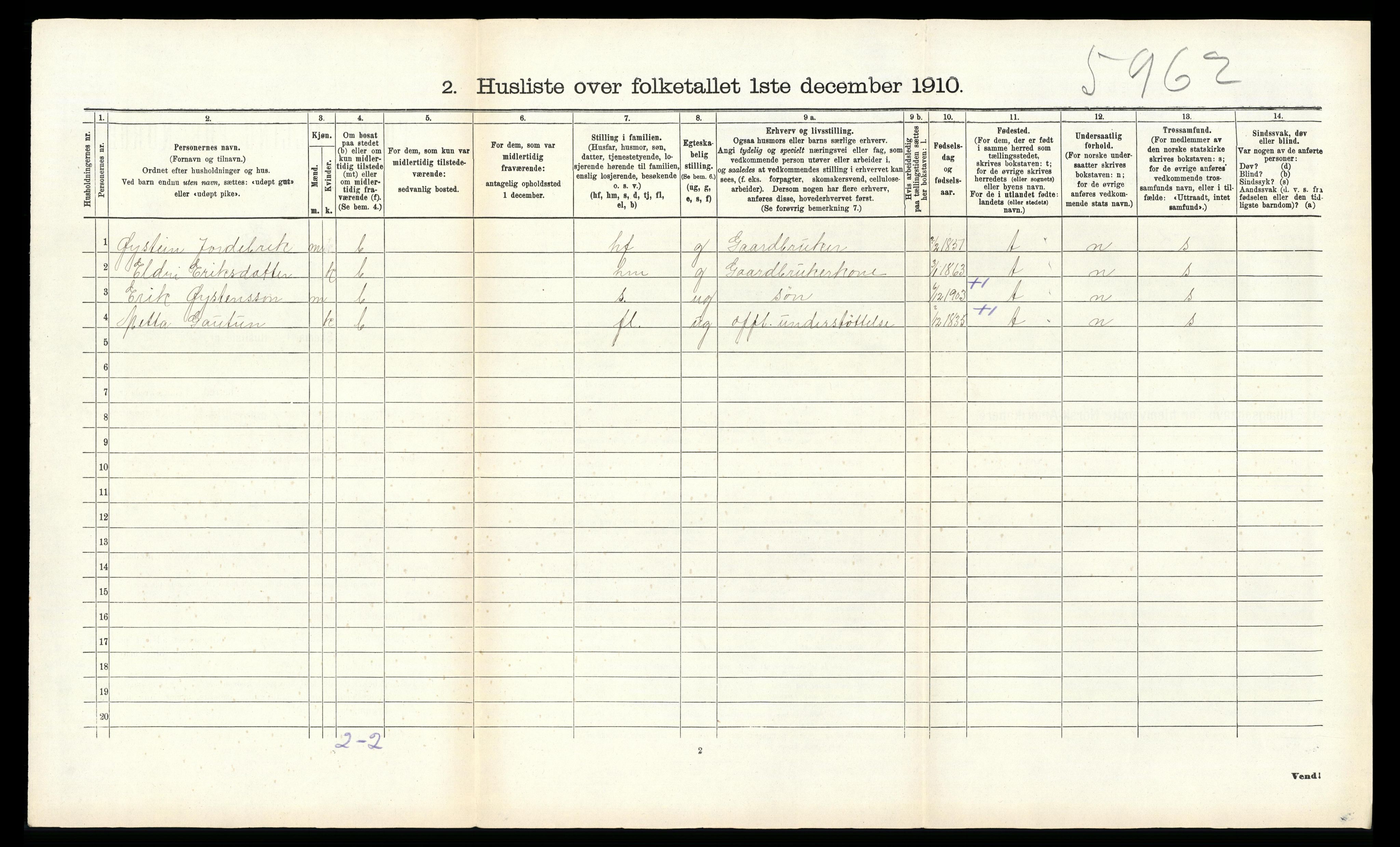 RA, 1910 census for Suldal, 1910, p. 662