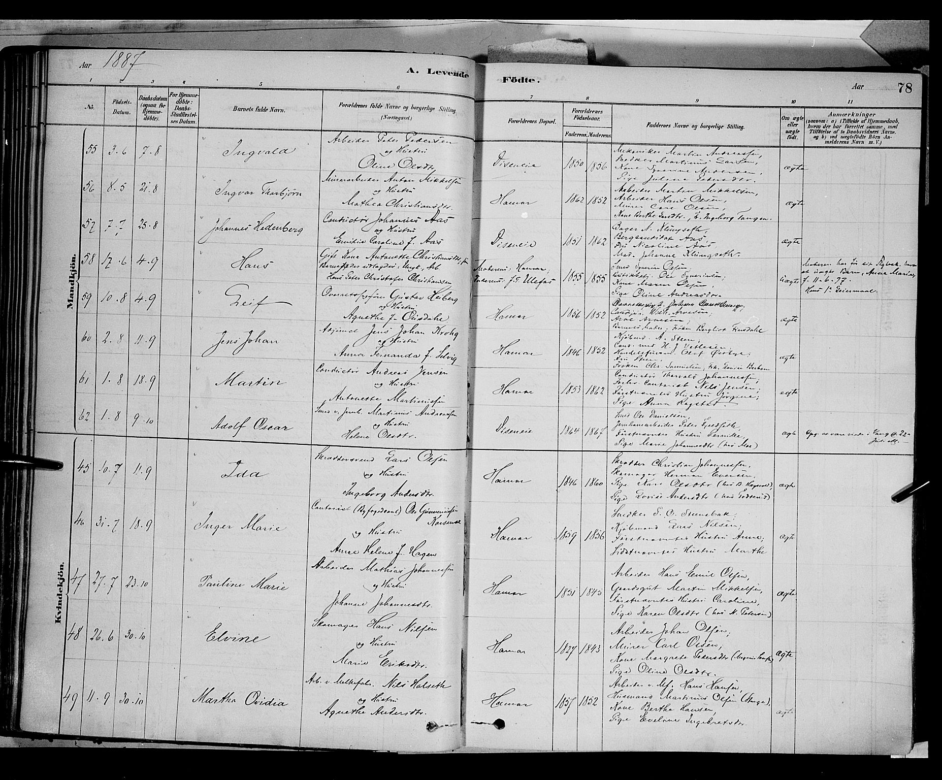 Vang prestekontor, Hedmark, AV/SAH-PREST-008/H/Ha/Haa/L0016: Parish register (official) no. 16, 1878-1889, p. 78