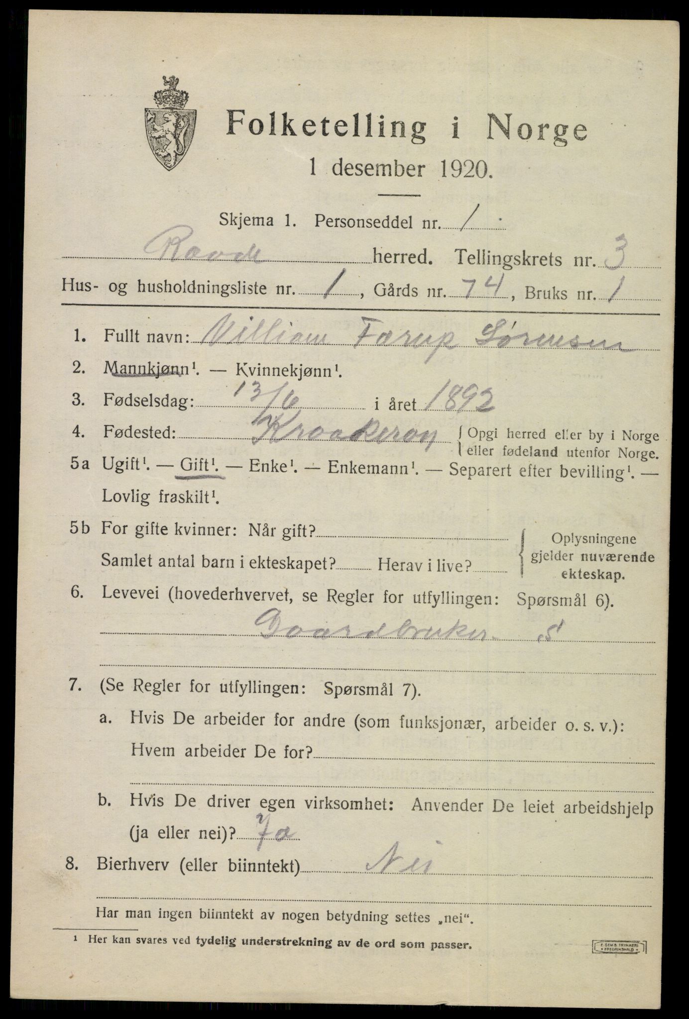 SAO, 1920 census for Råde, 1920, p. 3237