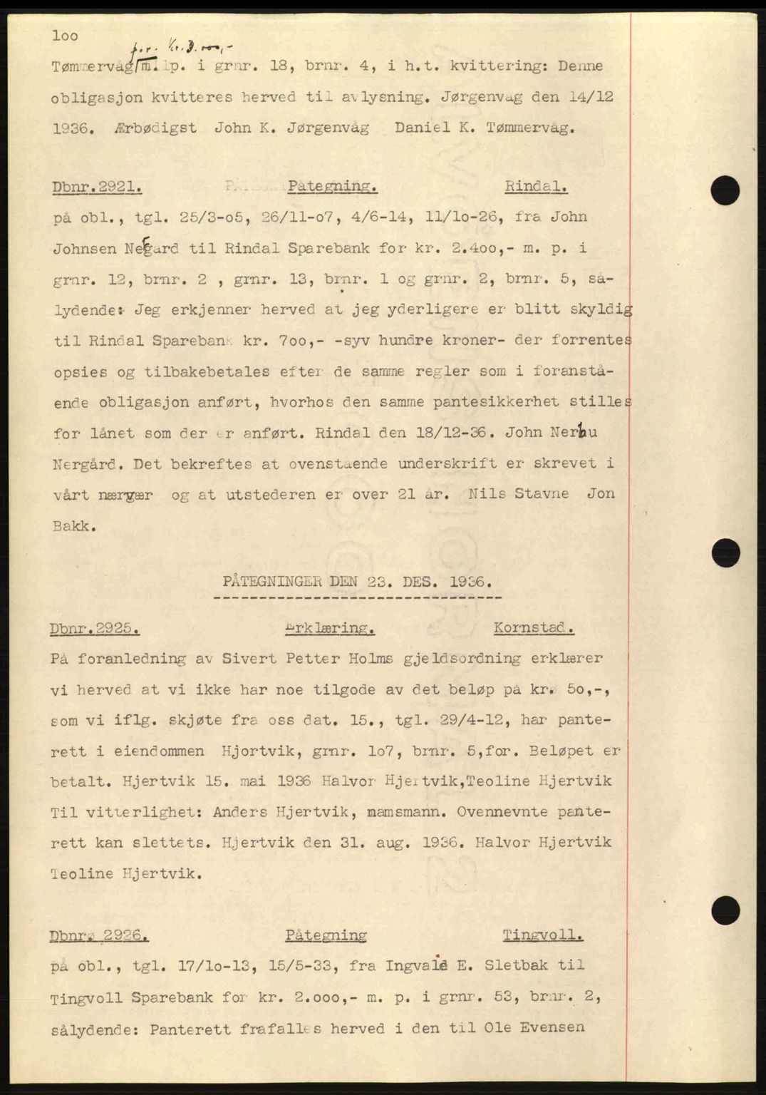 Nordmøre sorenskriveri, AV/SAT-A-4132/1/2/2Ca: Mortgage book no. C80, 1936-1939, Diary no: : 2921/1936