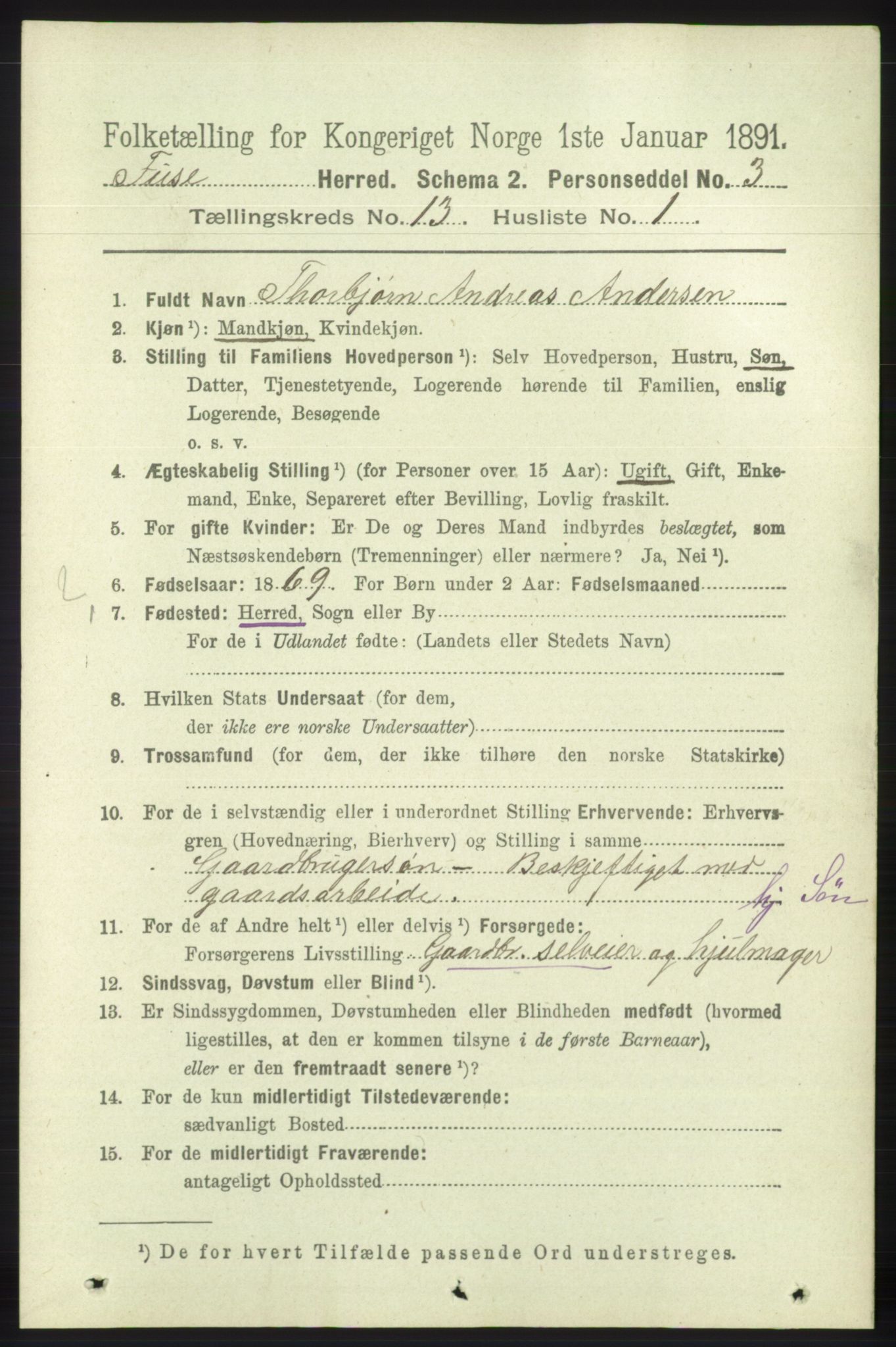 RA, 1891 census for 1241 Fusa, 1891, p. 2843