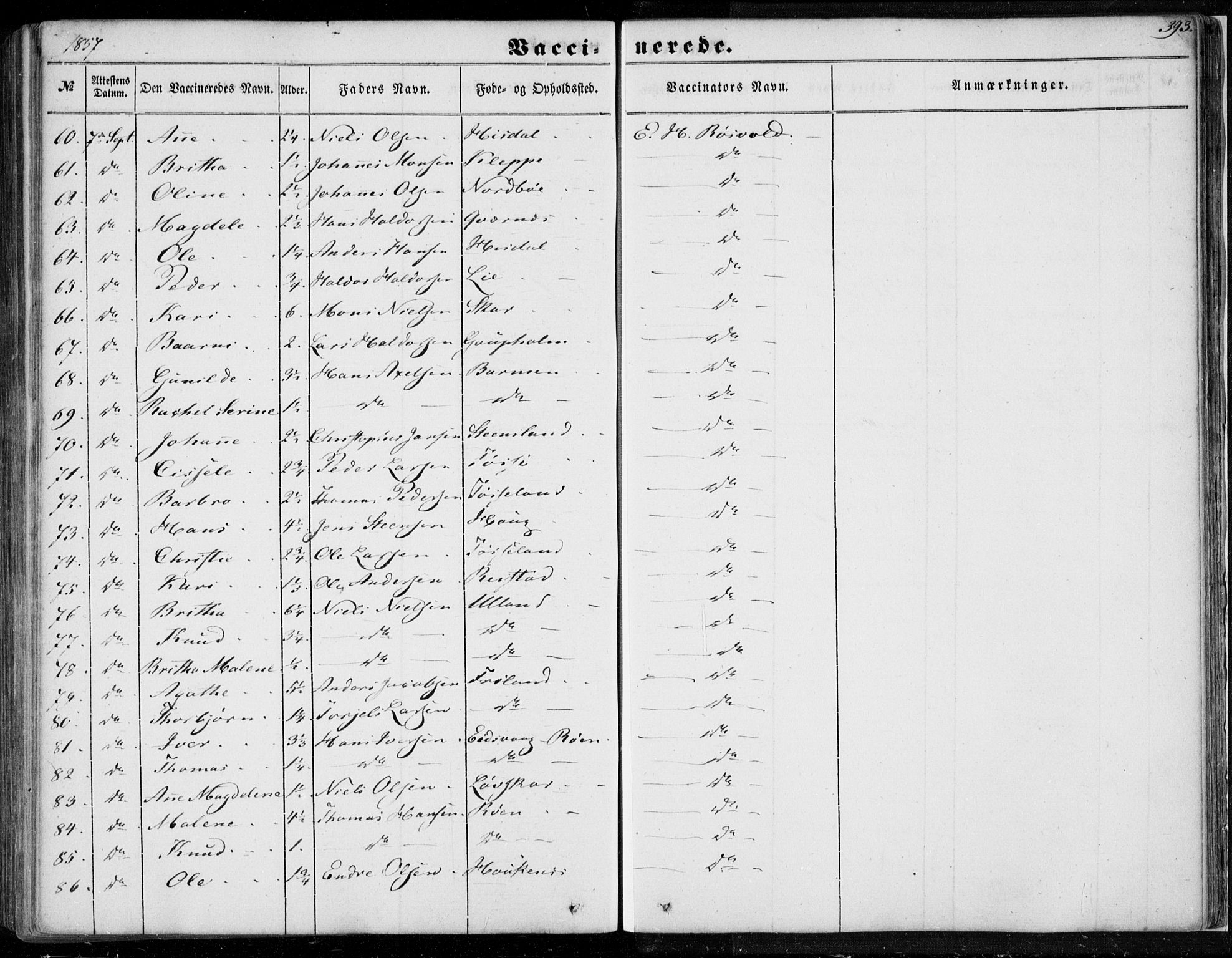 Os sokneprestembete, SAB/A-99929: Parish register (official) no. A 16, 1851-1859, p. 393