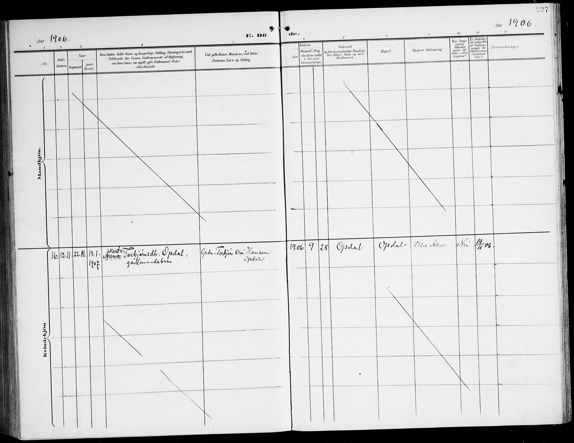 Tysnes sokneprestembete, AV/SAB-A-78601/H/Haa: Parish register (official) no. D 2, 1905-1922, p. 237