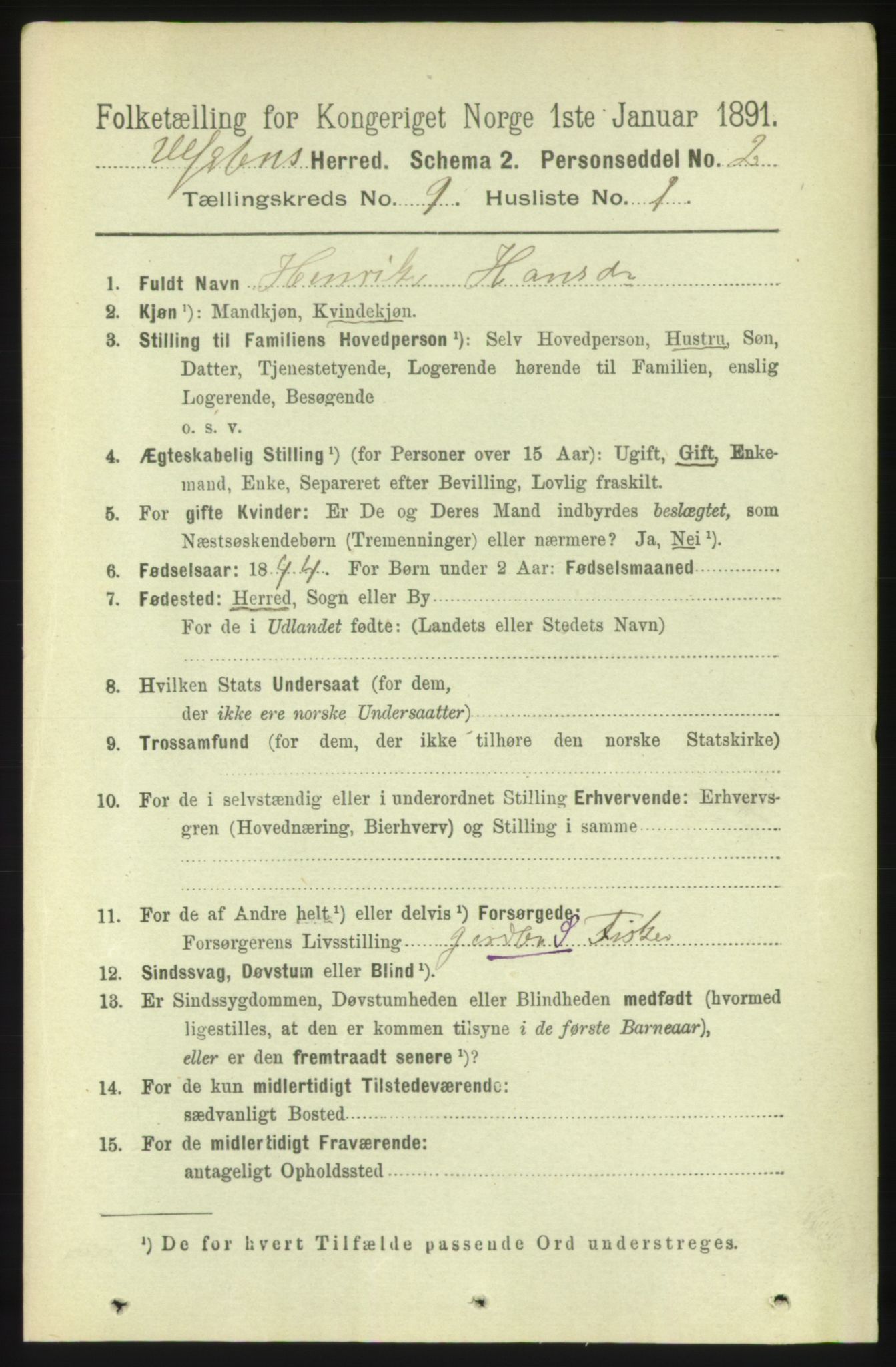 RA, 1891 census for 1516 Ulstein, 1891, p. 2819