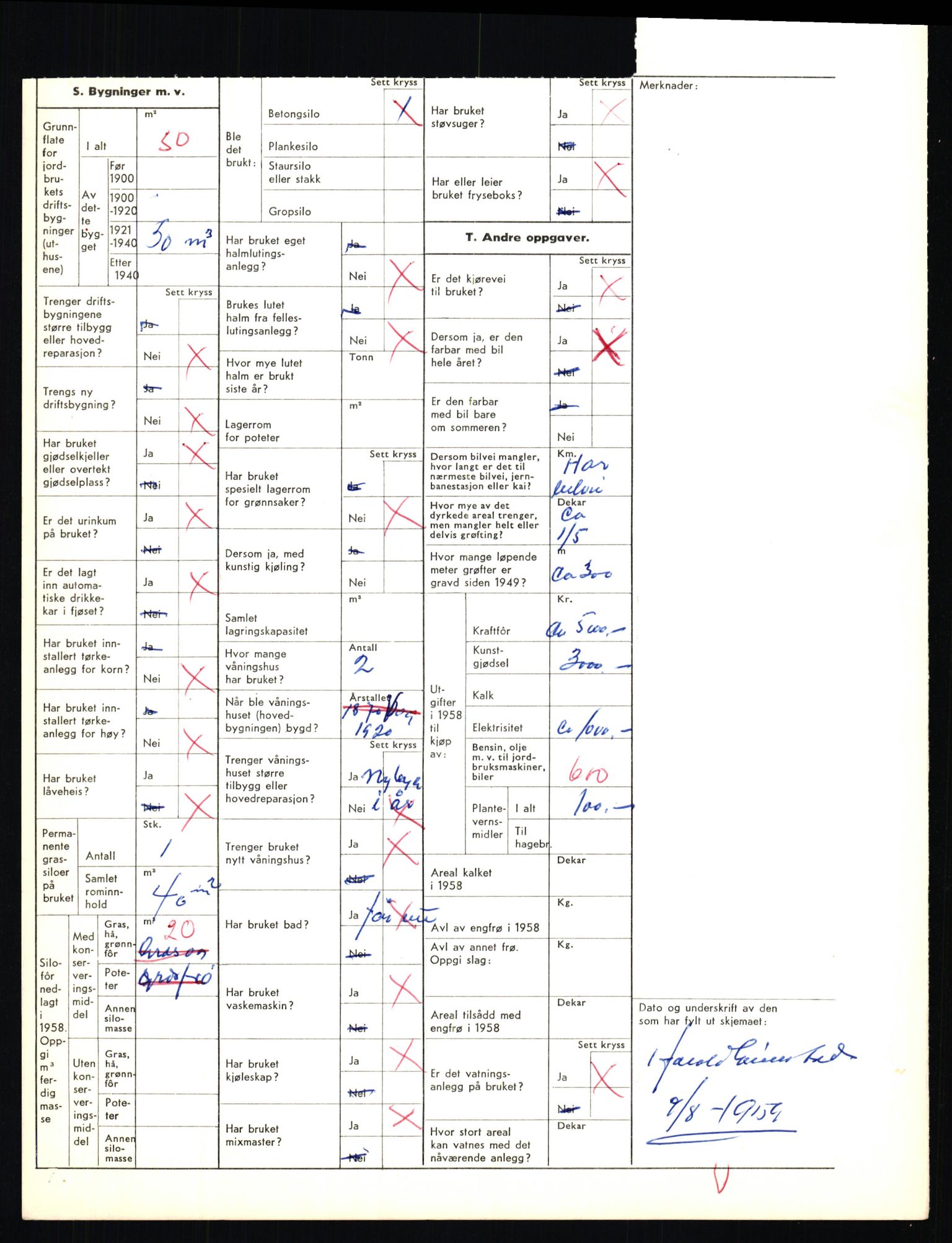 Statistisk sentralbyrå, Næringsøkonomiske emner, Jordbruk, skogbruk, jakt, fiske og fangst, AV/RA-S-2234/G/Gd/L0655: Troms: 1924 Målselv (kl. 4-10), 1959, p. 2186