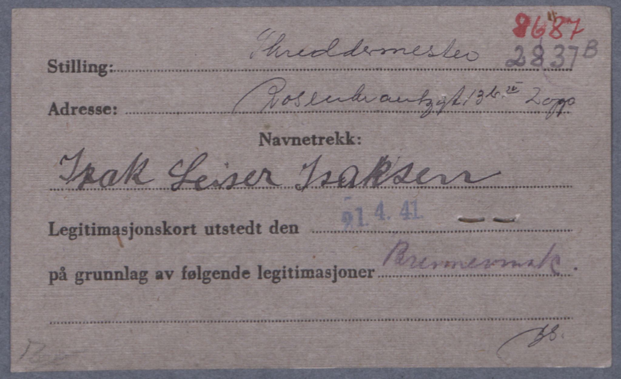 Sosialdepartementet, Våre Falne, RA/S-1708/E/Ee/L0021A: Fotografier av jøder på legitimasjonskort (1941-42), 1941-1942, p. 168