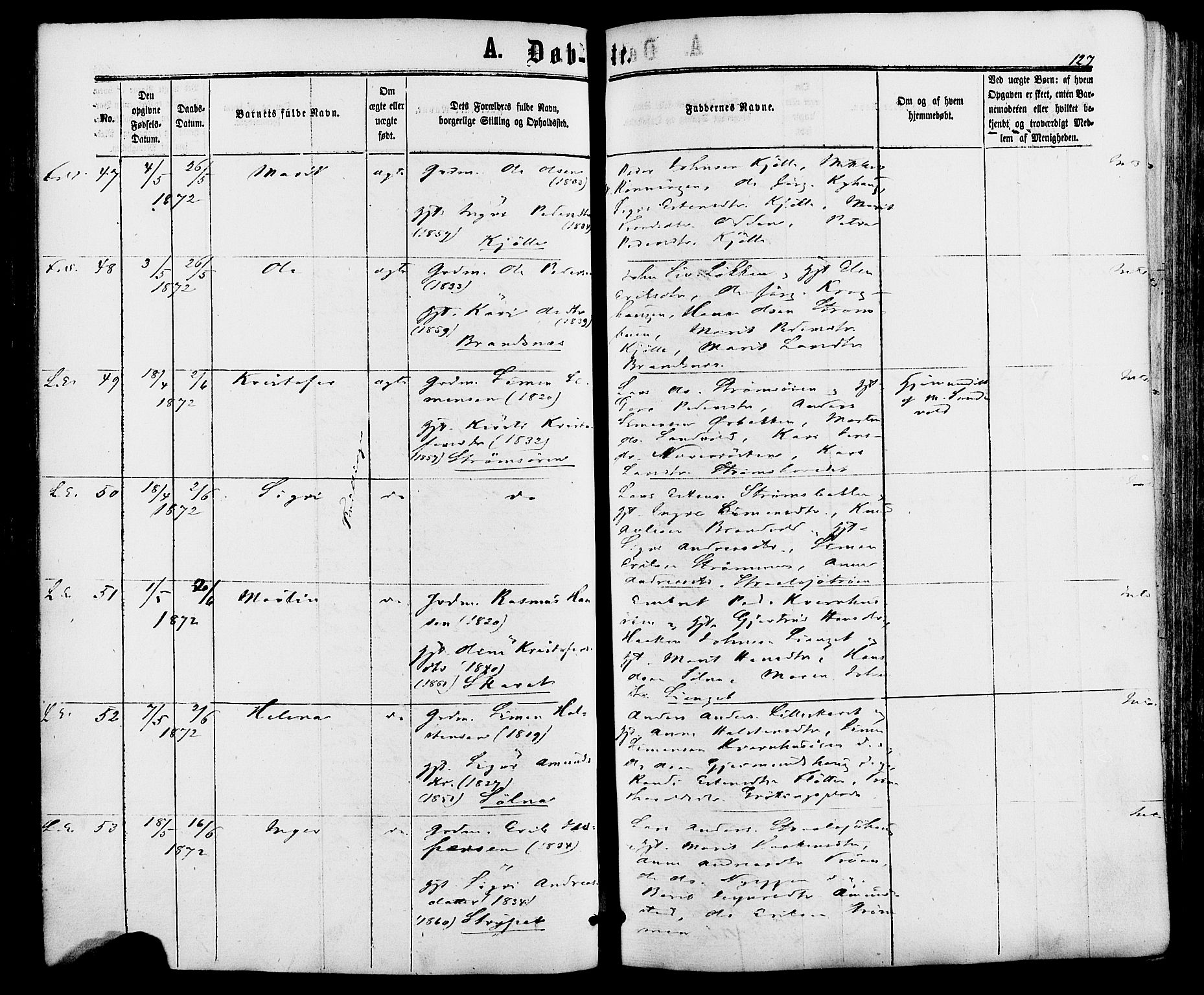 Alvdal prestekontor, SAH/PREST-060/H/Ha/Haa/L0001: Parish register (official) no. 1, 1863-1882, p. 127