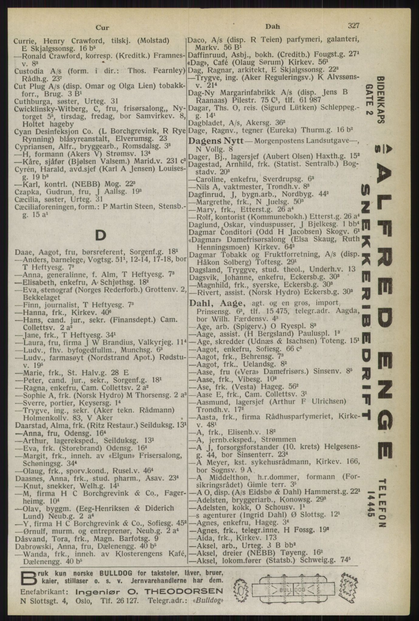 Kristiania/Oslo adressebok, PUBL/-, 1944, p. 327
