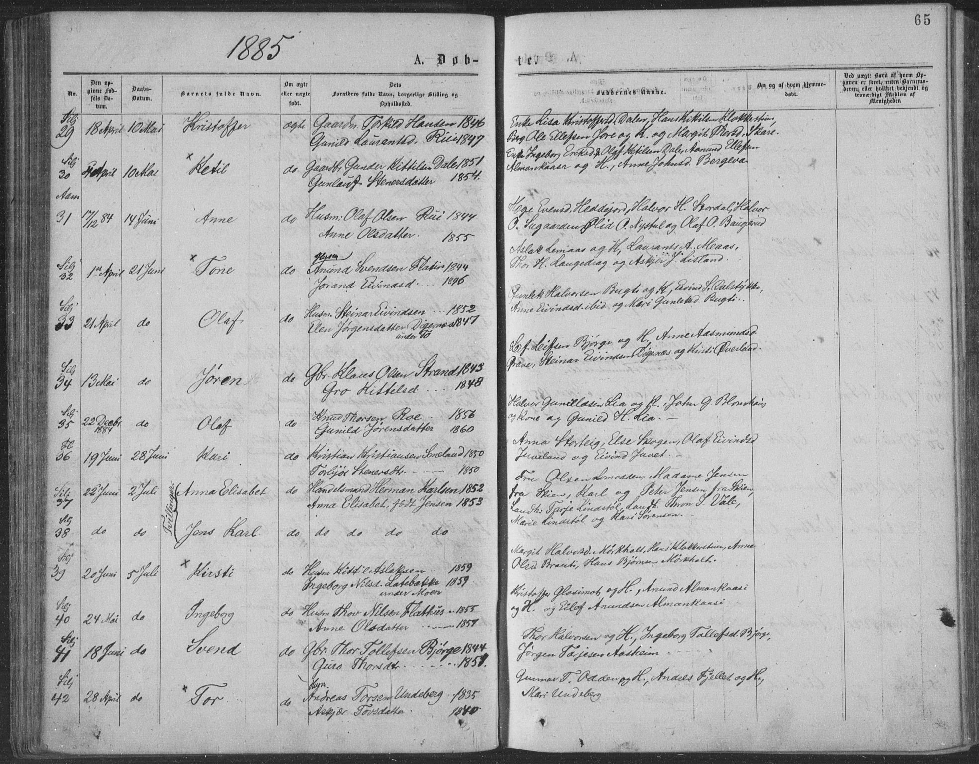 Seljord kirkebøker, AV/SAKO-A-20/F/Fa/L0014: Parish register (official) no. I 14, 1877-1886, p. 65