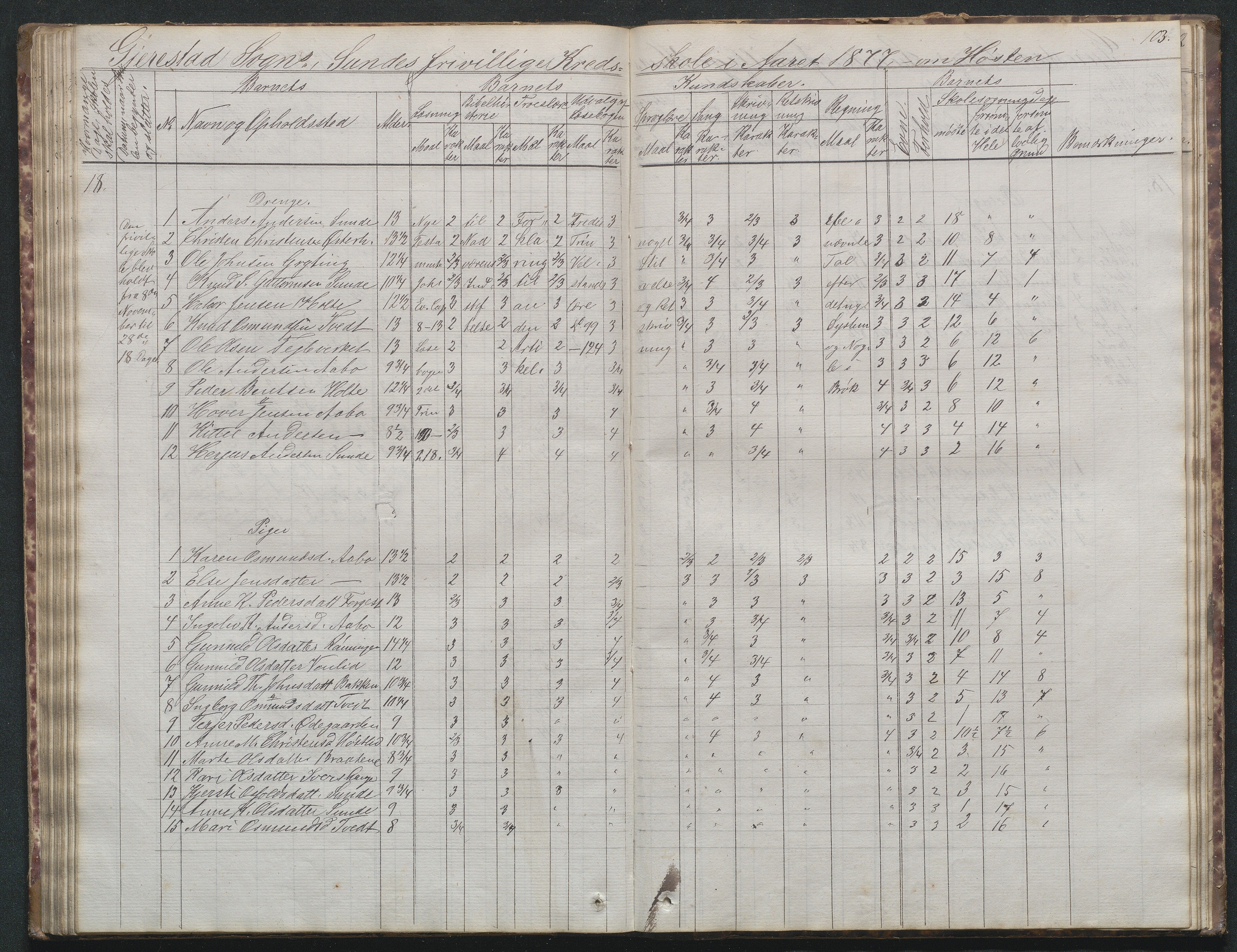 Gjerstad Kommune, Sunde Skole, AAKS/KA0911-550g/F02/L0001: Skoleprotokoll Sunde og Holt skole (den frivillige skole), 1863-1887, p. 102