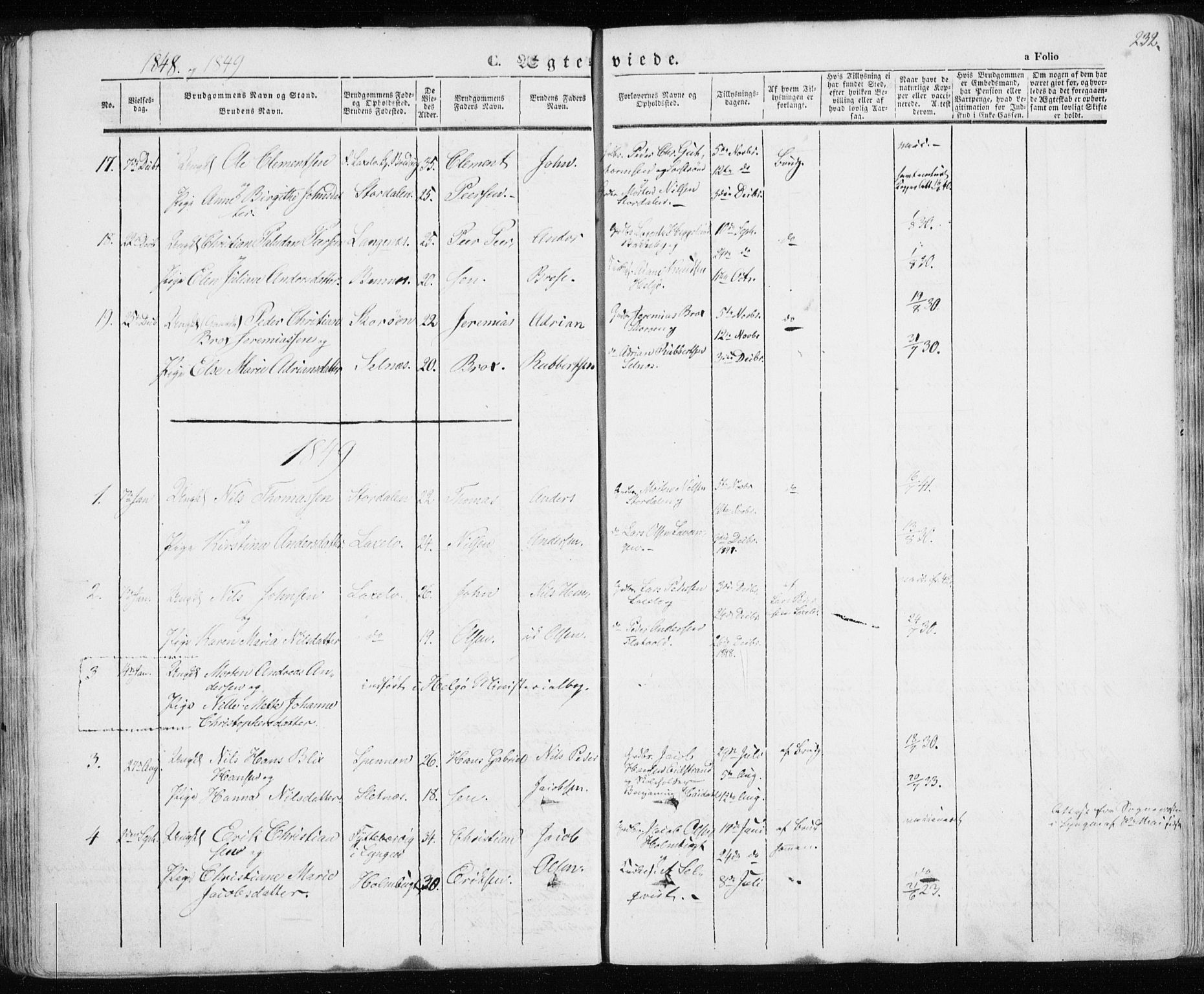 Karlsøy sokneprestembete, SATØ/S-1299/H/Ha/Haa/L0003kirke: Parish register (official) no. 3, 1843-1860, p. 232