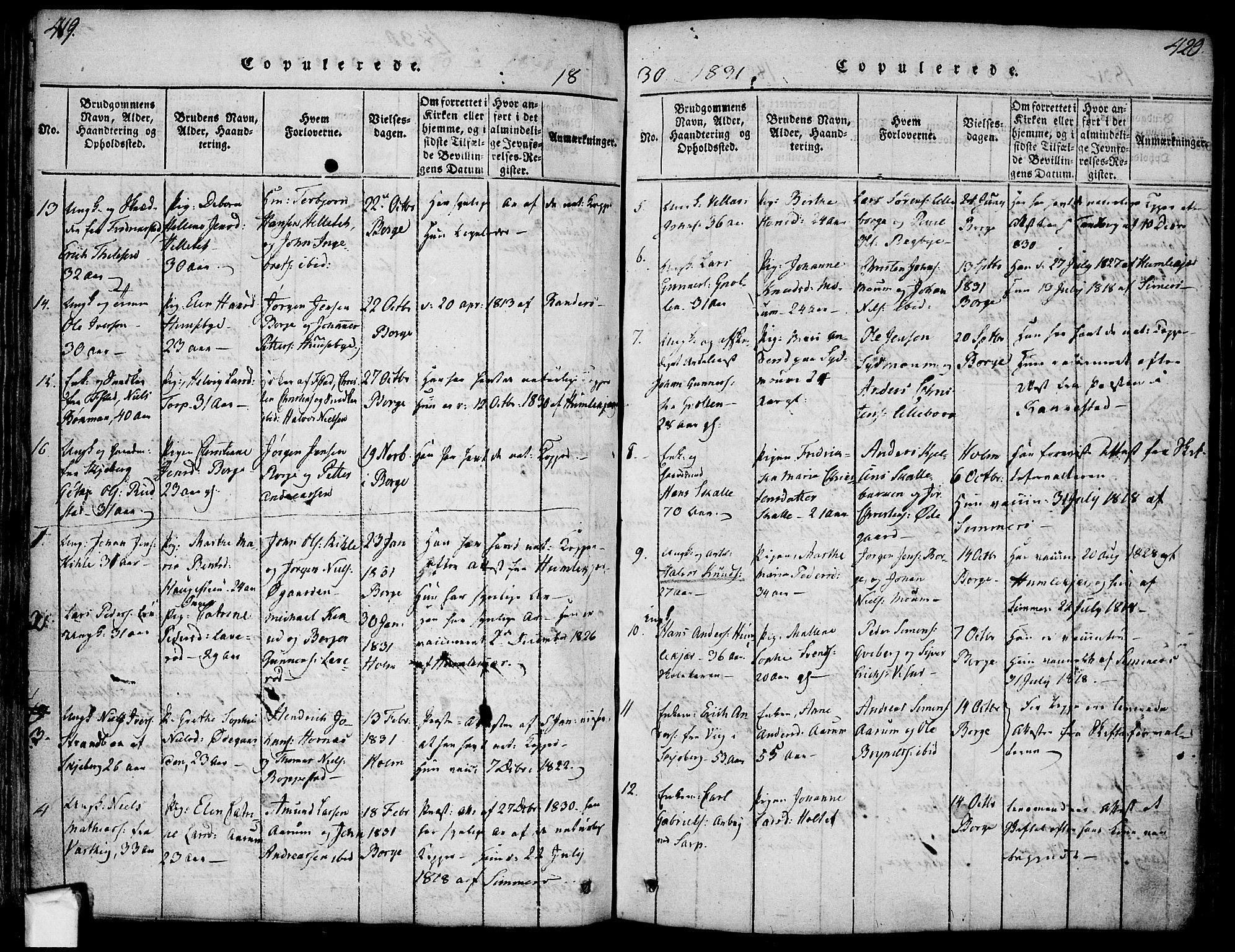 Borge prestekontor Kirkebøker, AV/SAO-A-10903/F/Fa/L0003: Parish register (official) no. I 3, 1815-1836, p. 419-420