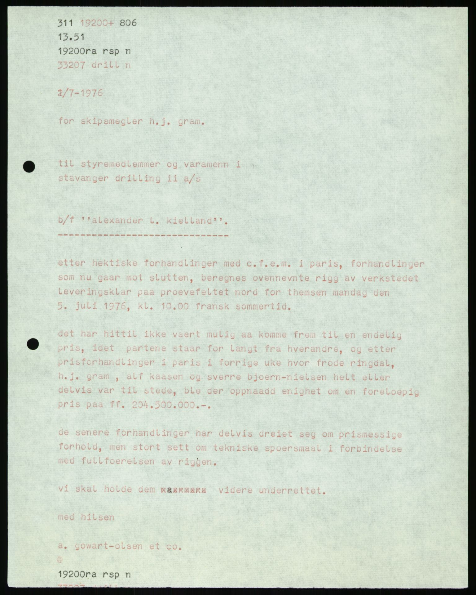 Pa 1503 - Stavanger Drilling AS, SAST/A-101906/A/Ab/Abc/L0006: Styrekorrespondanse Stavanger Drilling II A/S, 1974-1977, p. 276