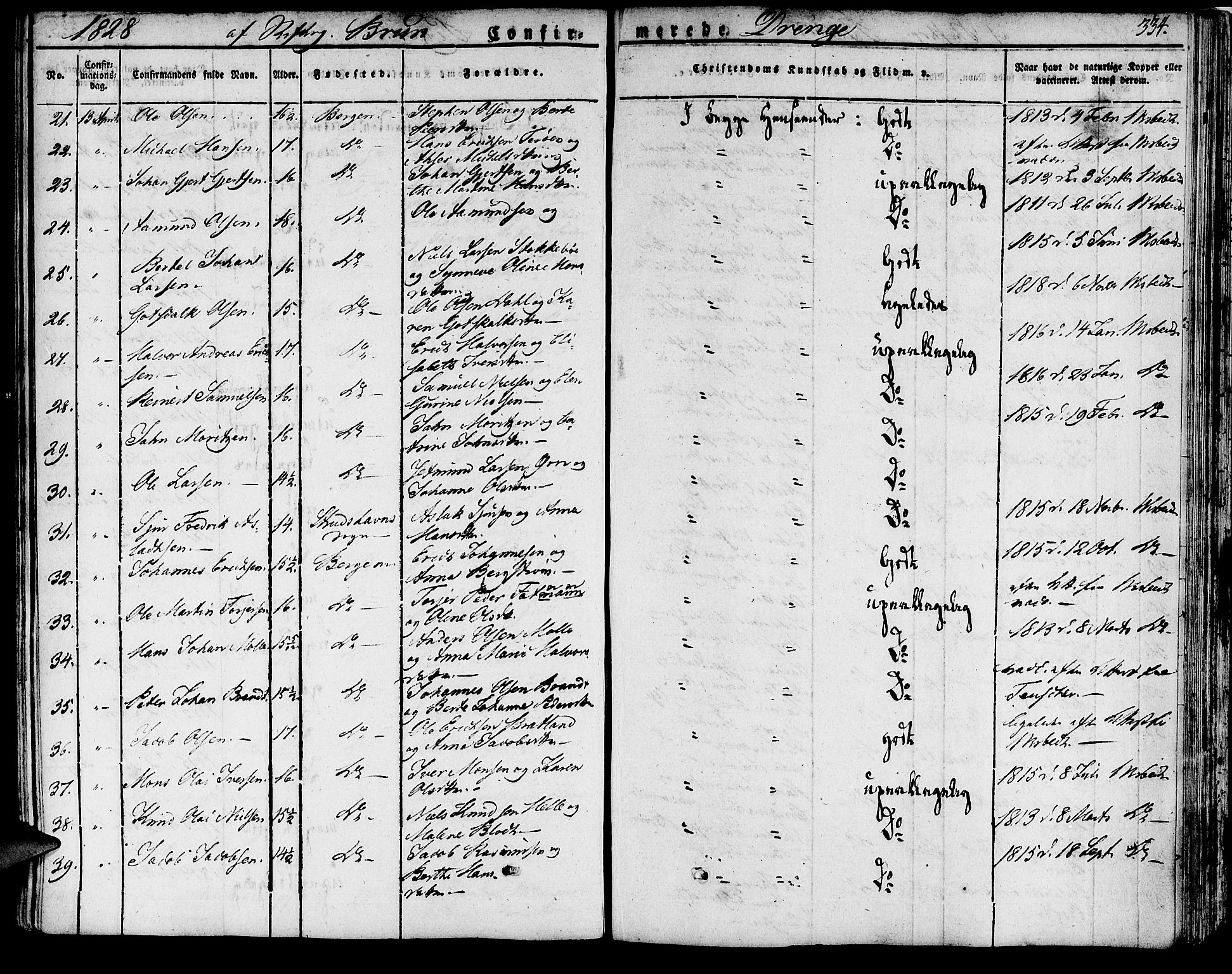 Domkirken sokneprestembete, AV/SAB-A-74801/H/Haa/L0012: Parish register (official) no. A 12, 1821-1840, p. 334