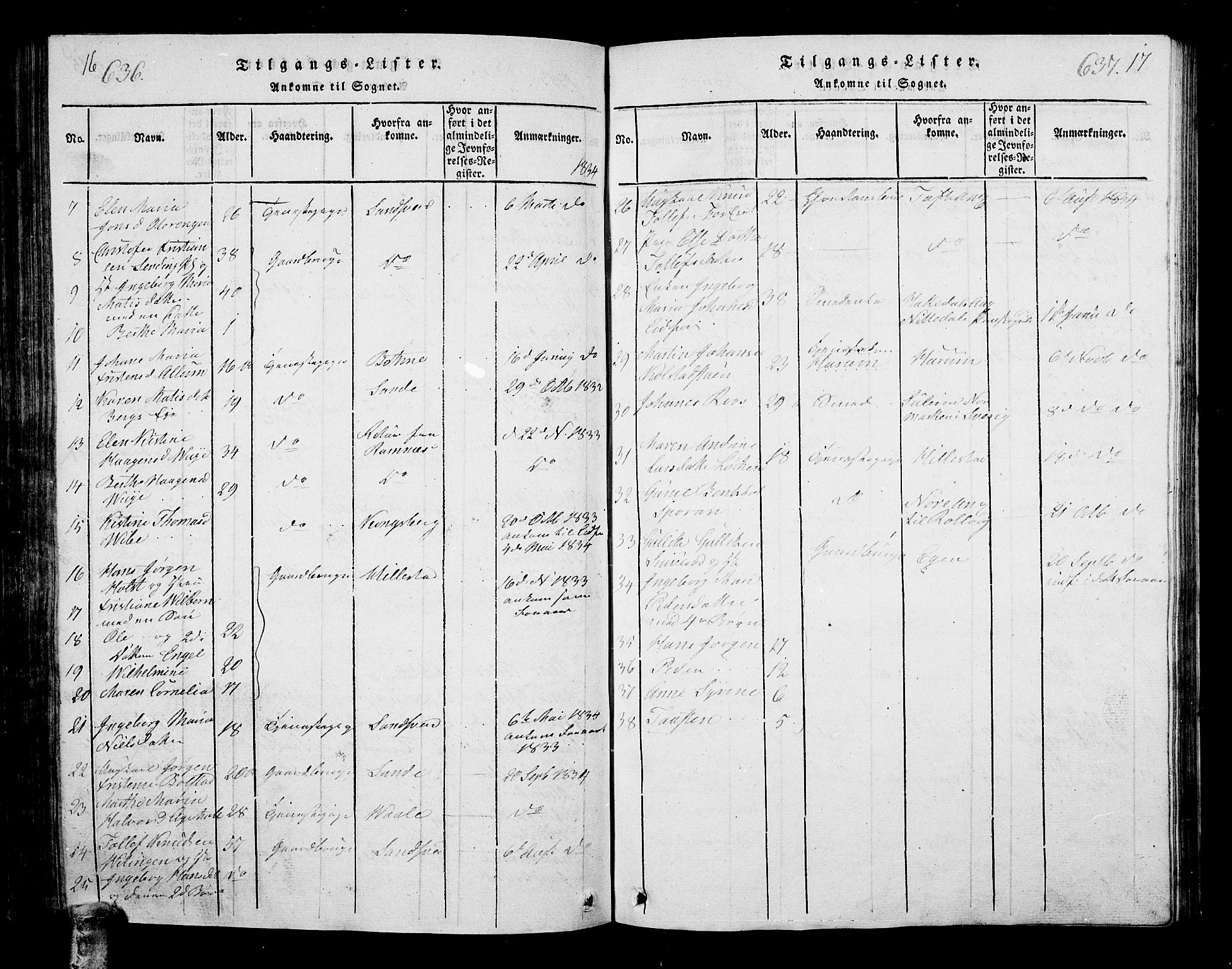 Hof kirkebøker, AV/SAKO-A-64/G/Ga/L0001: Parish register (copy) no. I 1, 1814-1844, p. 636-637