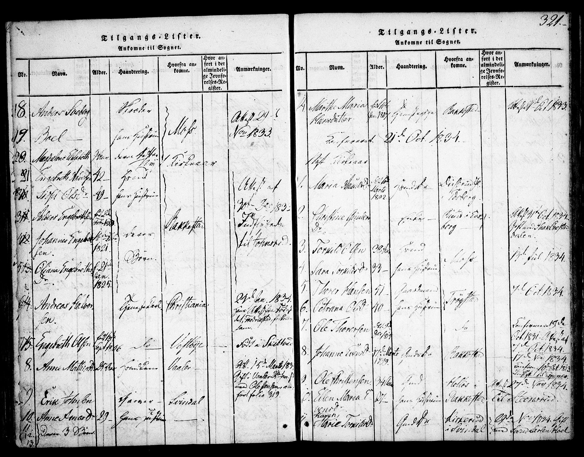 Skiptvet prestekontor Kirkebøker, SAO/A-20009/F/Fa/L0005: Parish register (official) no. 5, 1814-1838, p. 321