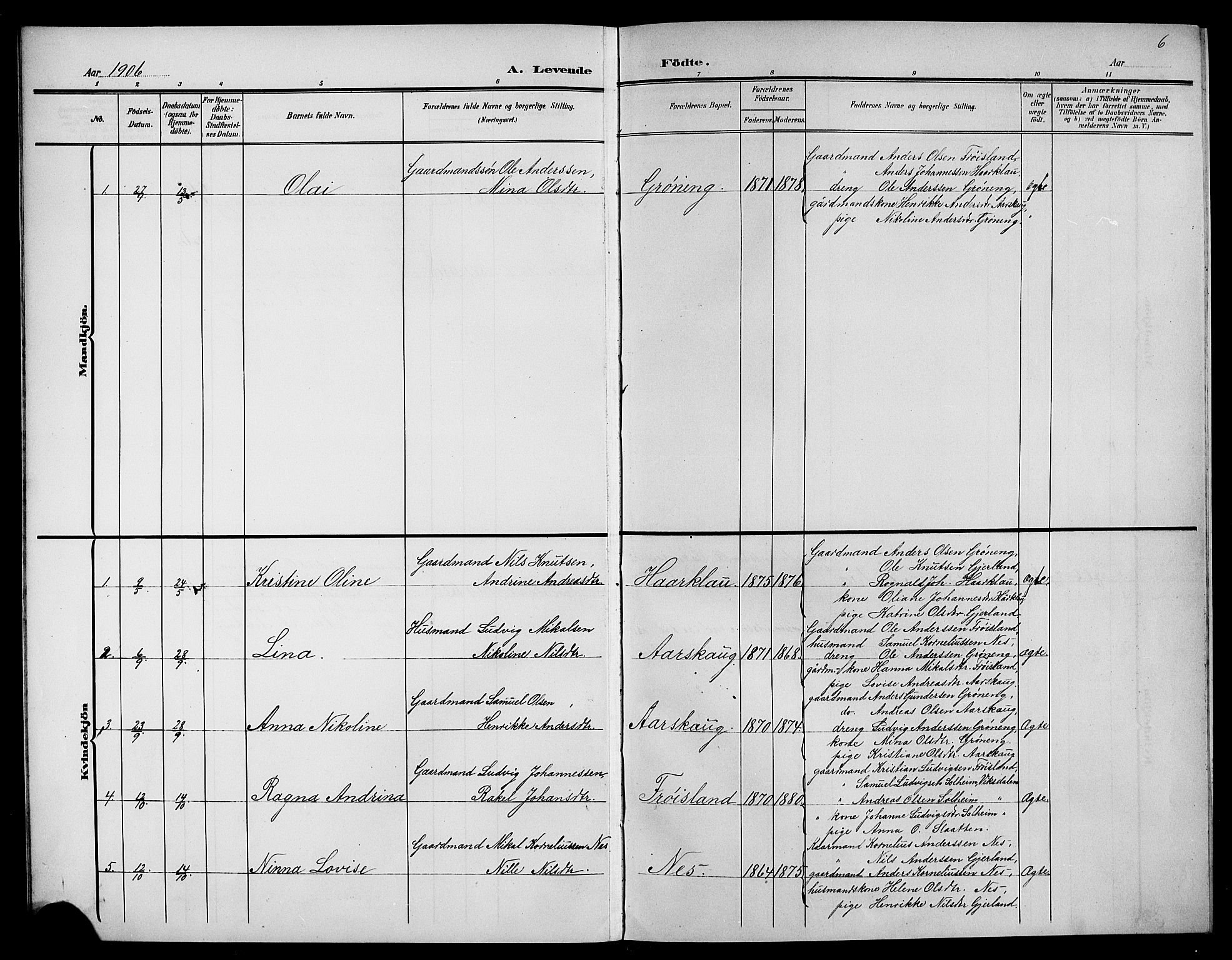 Førde sokneprestembete, SAB/A-79901/H/Hab/Habb/L0001: Parish register (copy) no. B 1, 1904-1924, p. 6