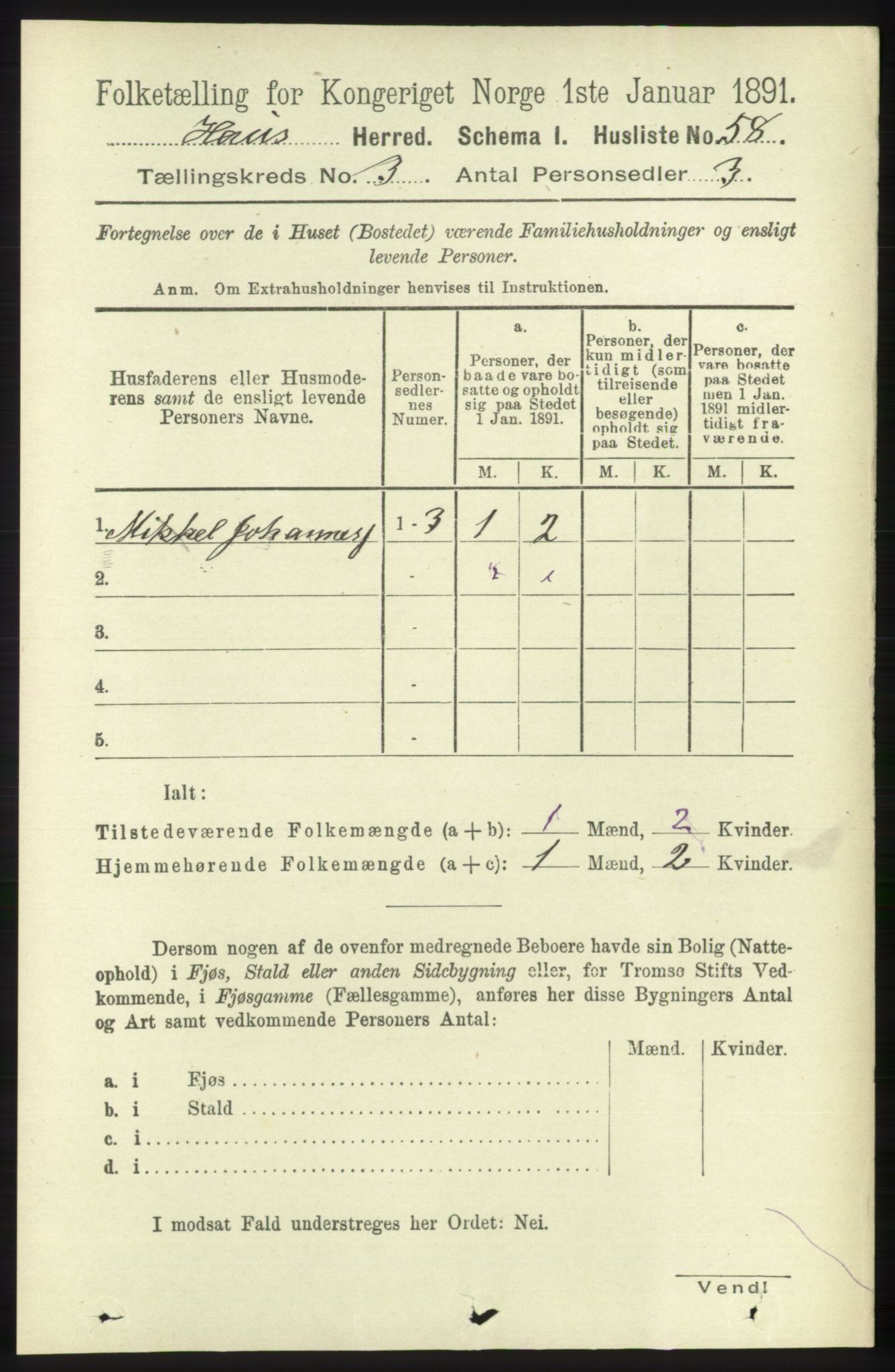 RA, 1891 census for 1250 Haus, 1891, p. 956