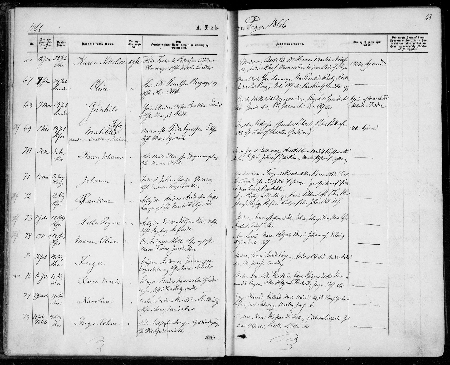 Norderhov kirkebøker, AV/SAKO-A-237/F/Fa/L0013: Parish register (official) no. 13, 1866-1874, p. 13