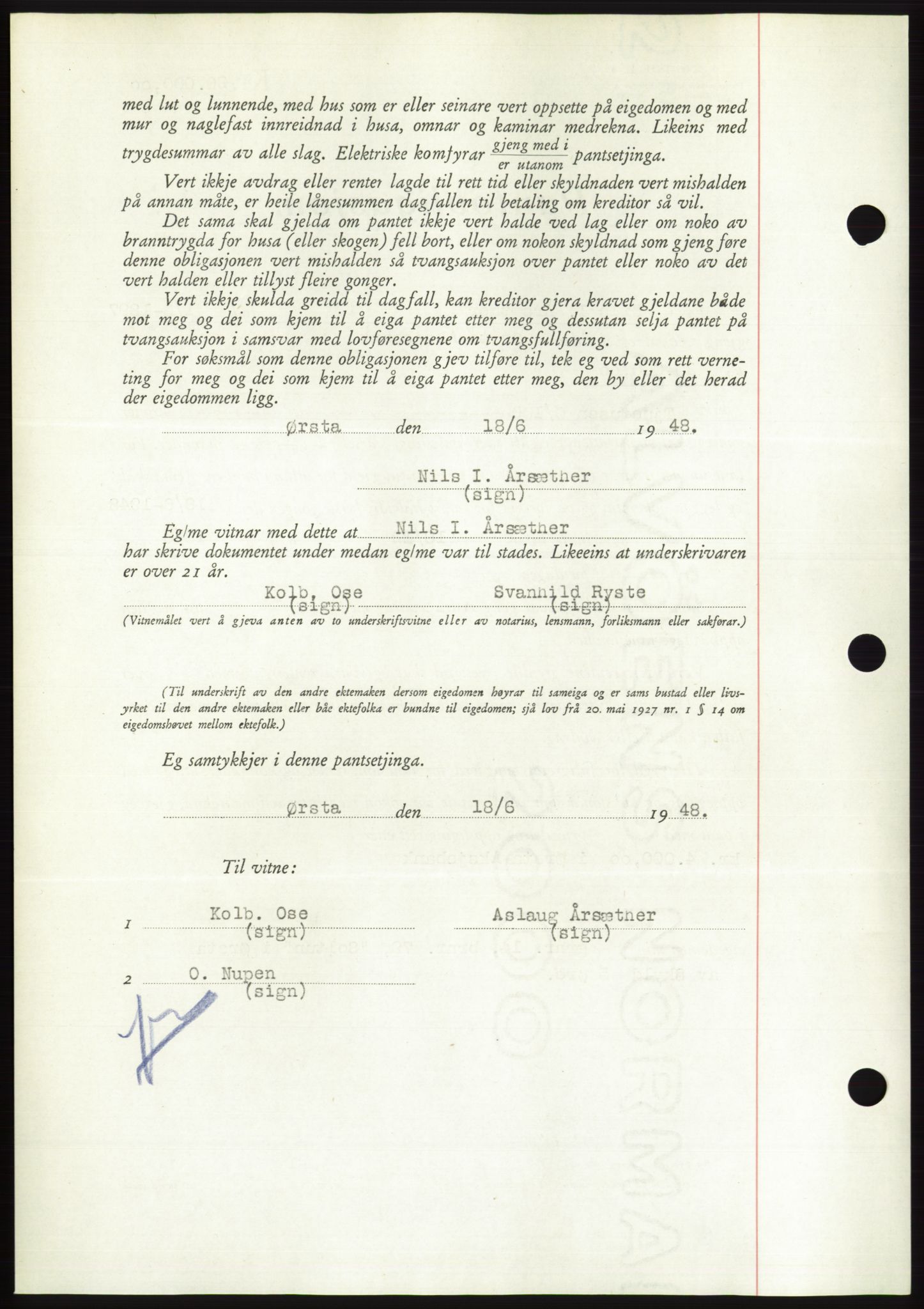 Søre Sunnmøre sorenskriveri, AV/SAT-A-4122/1/2/2C/L0116: Mortgage book no. 4B, 1948-1949, Diary no: : 854/1948