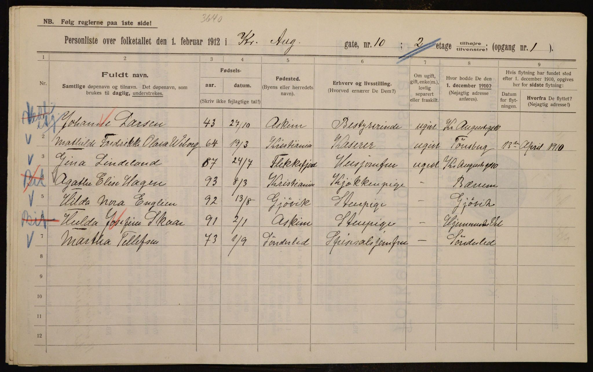 OBA, Municipal Census 1912 for Kristiania, 1912, p. 54264
