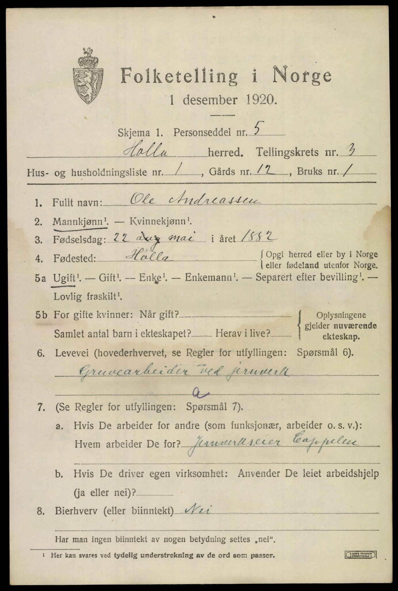 SAKO, 1920 census for Holla, 1920, p. 2601