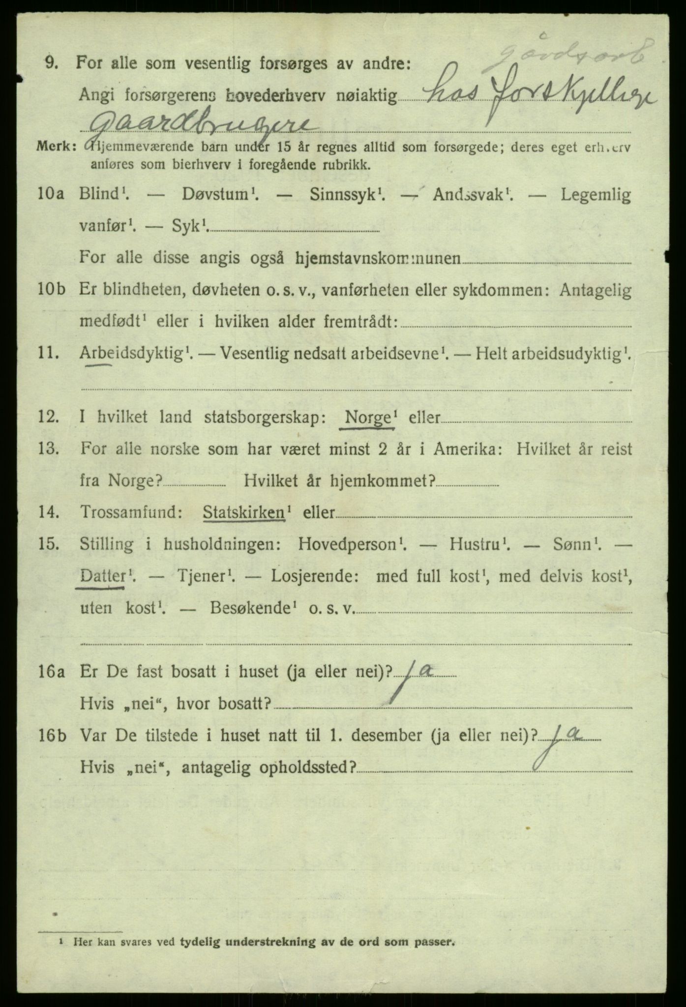 SAB, 1920 census for Aurland, 1920, p. 3865