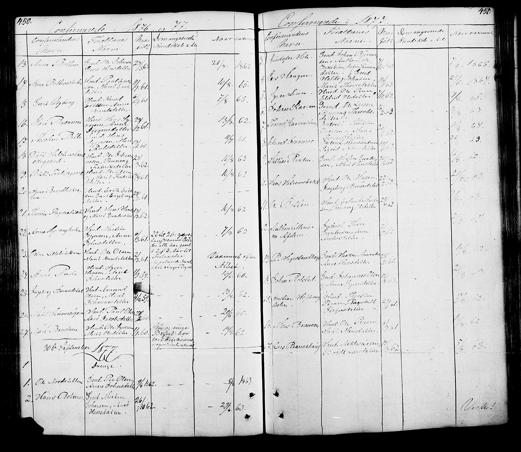 Lesja prestekontor, SAH/PREST-068/H/Ha/Hab/L0005: Parish register (copy) no. 5, 1850-1894, p. 450-451