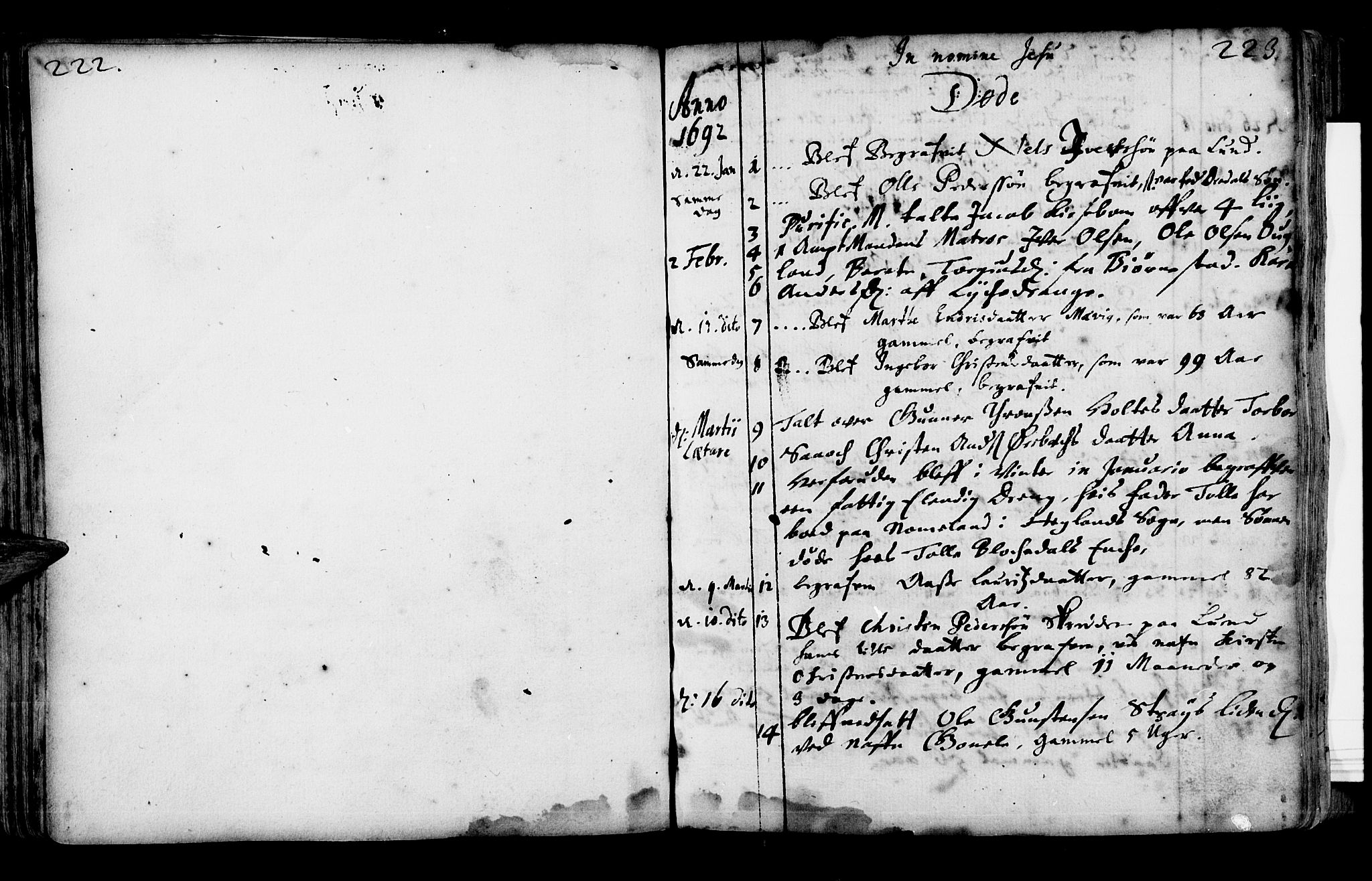 Oddernes sokneprestkontor, SAK/1111-0033/F/Fa/Faa/L0001: Parish register (official) no. A 1, 1692-1718, p. 222-223
