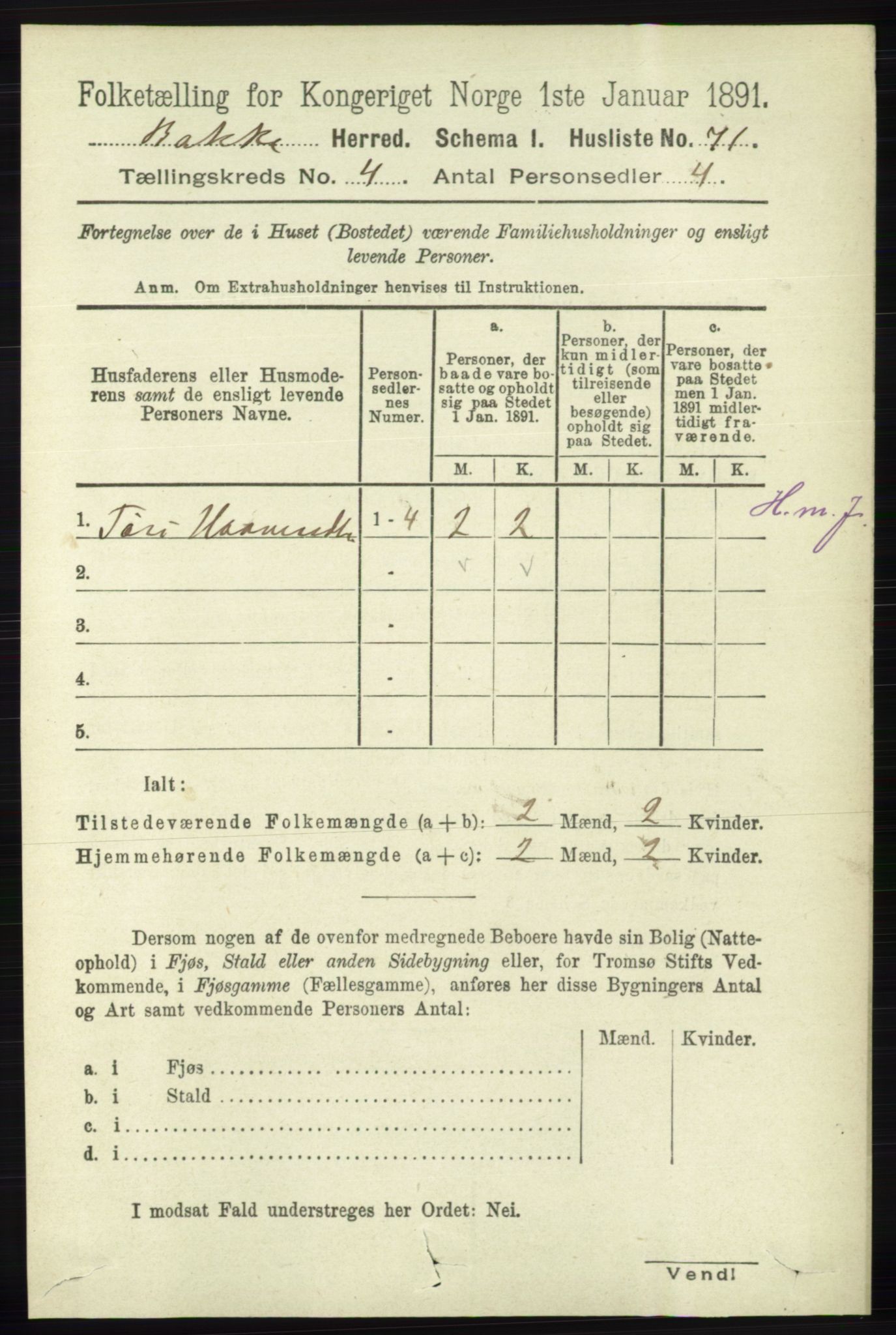 RA, 1891 census for 1045 Bakke, 1891, p. 614