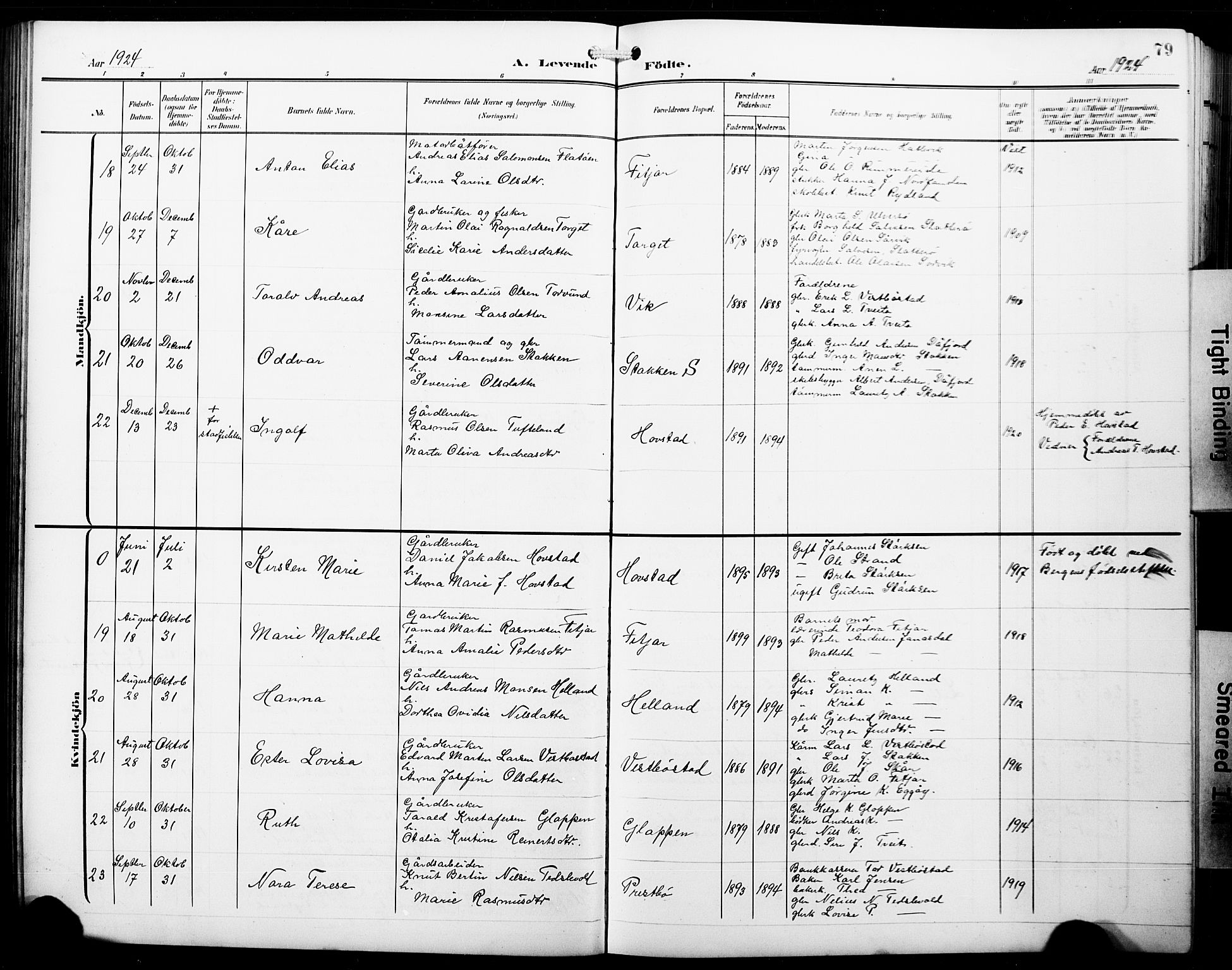 Fitjar sokneprestembete, SAB/A-99926: Parish register (copy) no. B 1, 1906-1928, p. 79