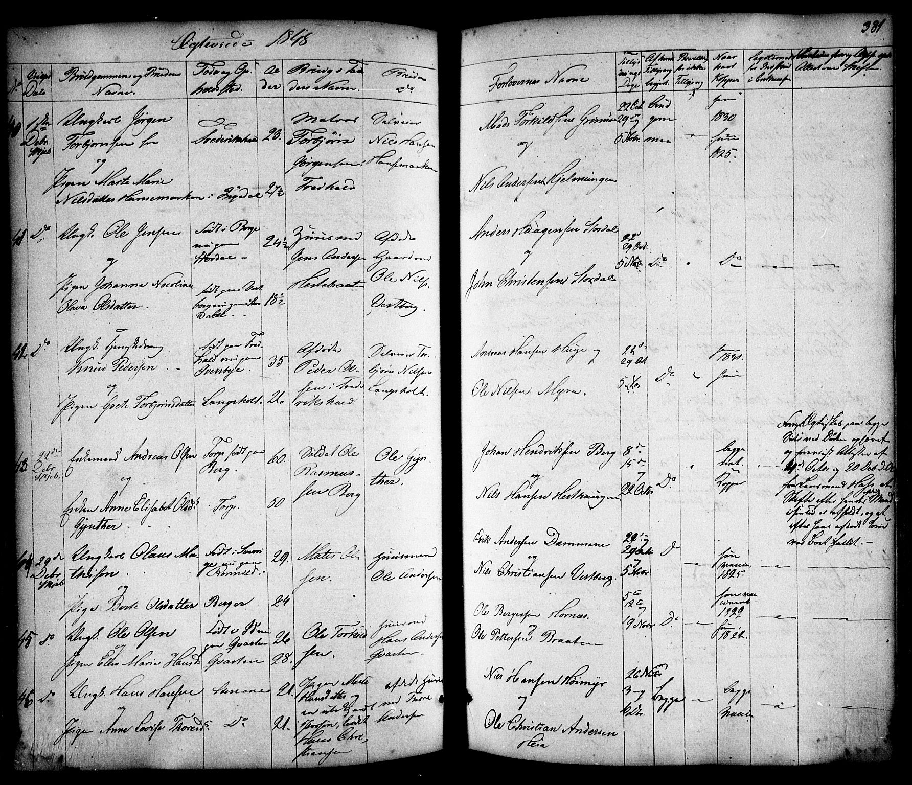 Skjeberg prestekontor Kirkebøker, AV/SAO-A-10923/F/Fa/L0006: Parish register (official) no. I 6, 1846-1858, p. 381