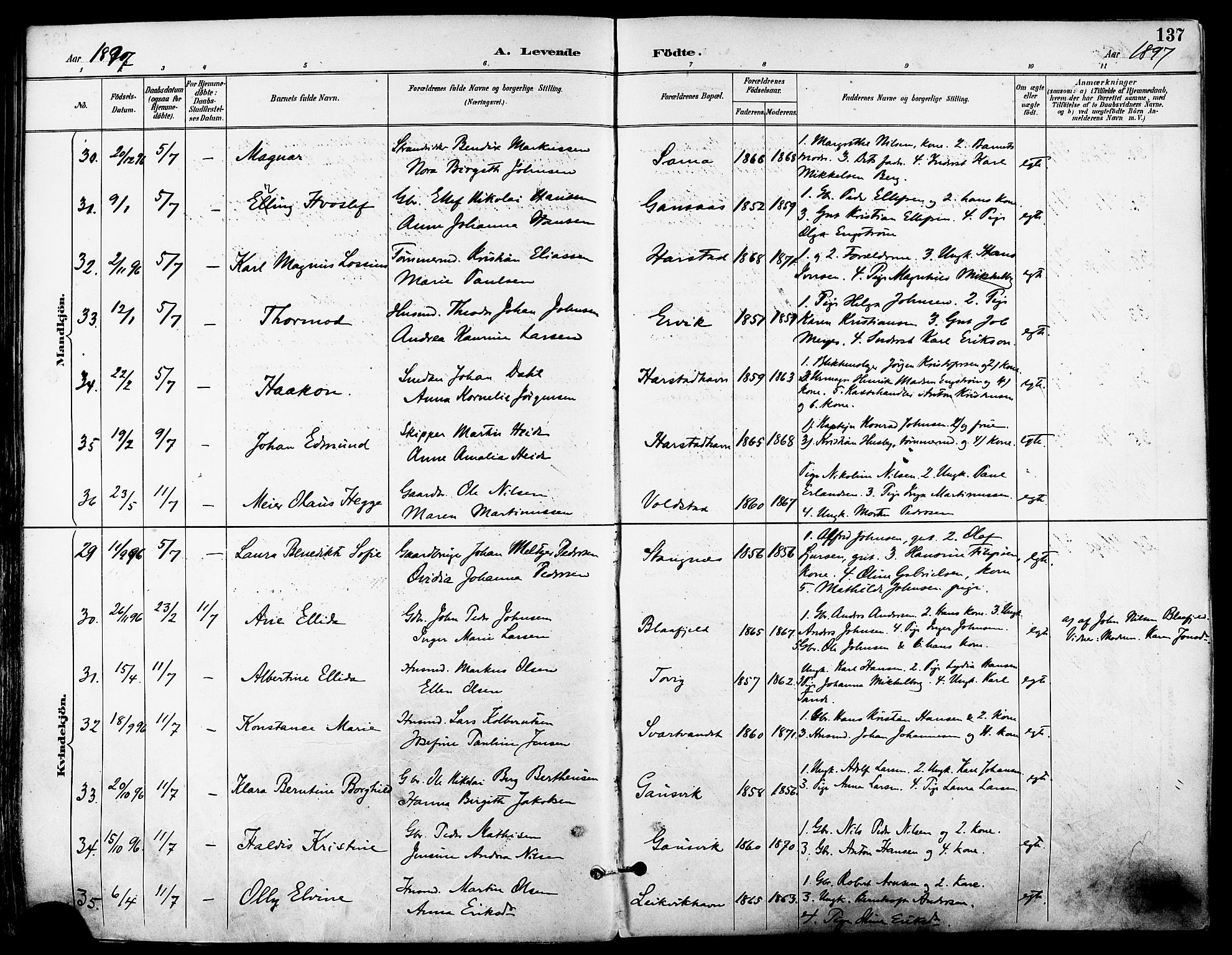 Trondenes sokneprestkontor, SATØ/S-1319/H/Ha/L0016kirke: Parish register (official) no. 16, 1890-1898, p. 137
