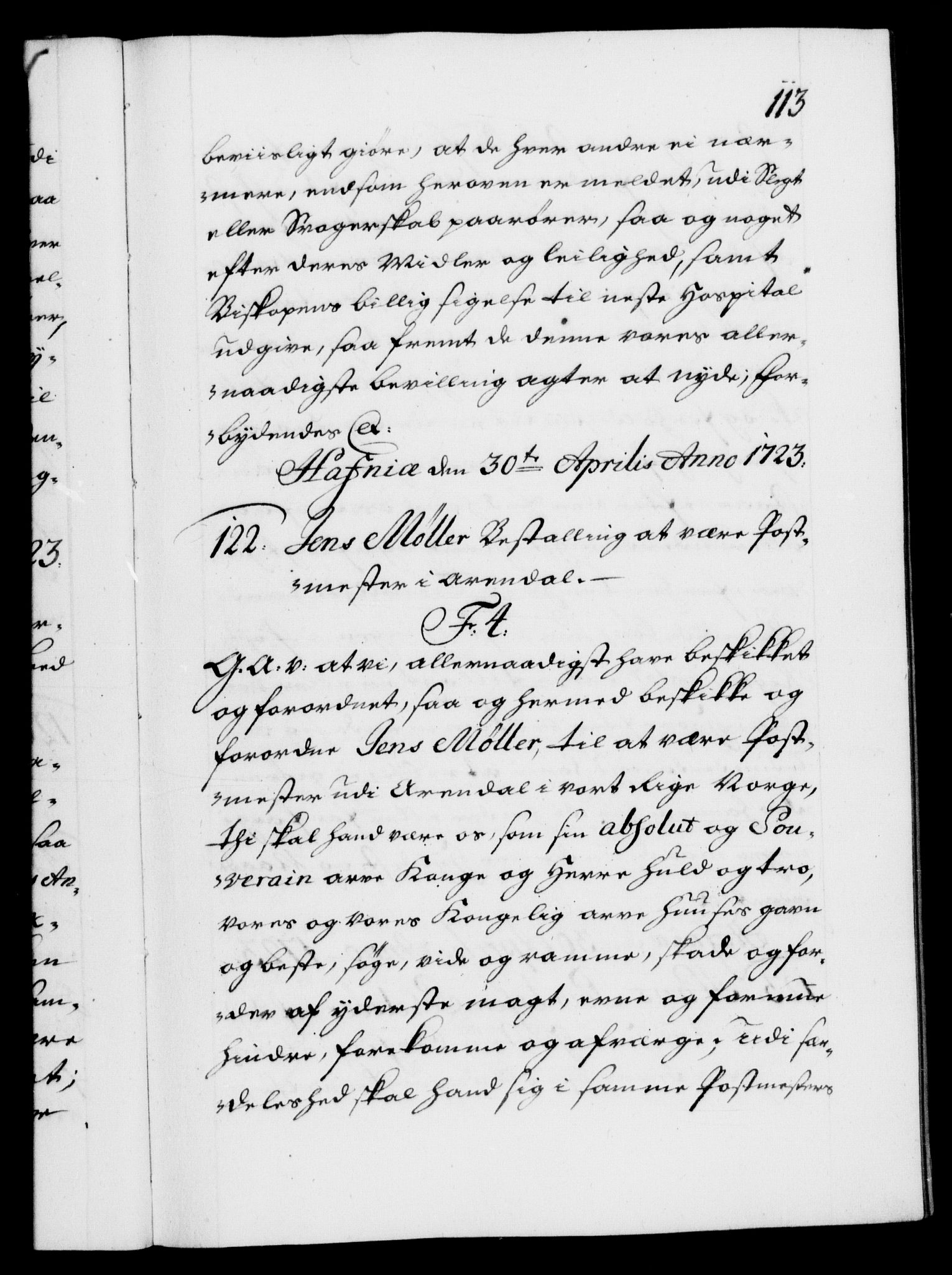 Danske Kanselli 1572-1799, AV/RA-EA-3023/F/Fc/Fca/Fcaa/L0024: Norske registre, 1723-1725, p. 113a