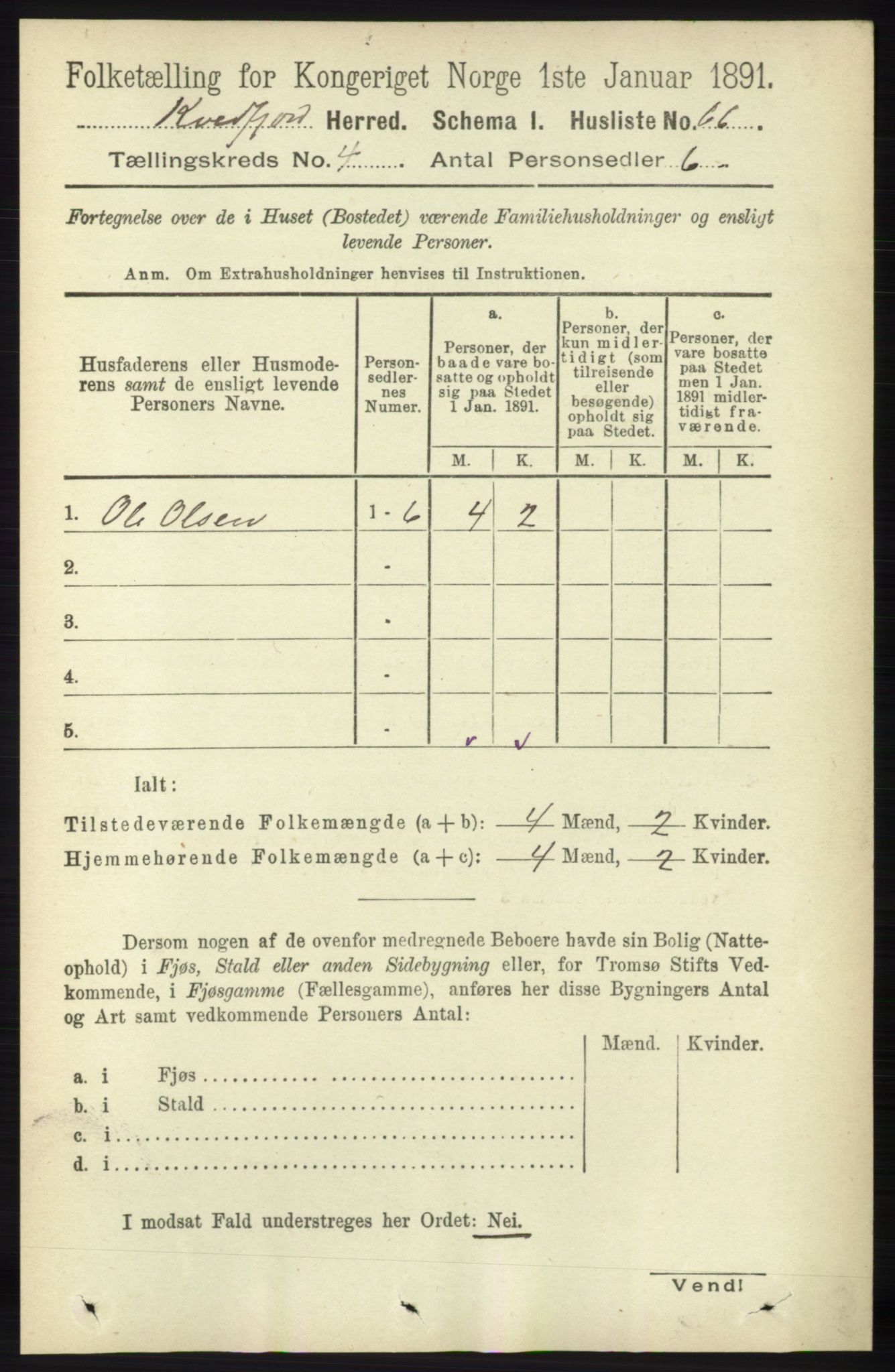 RA, 1891 census for 1911 Kvæfjord, 1891, p. 1815