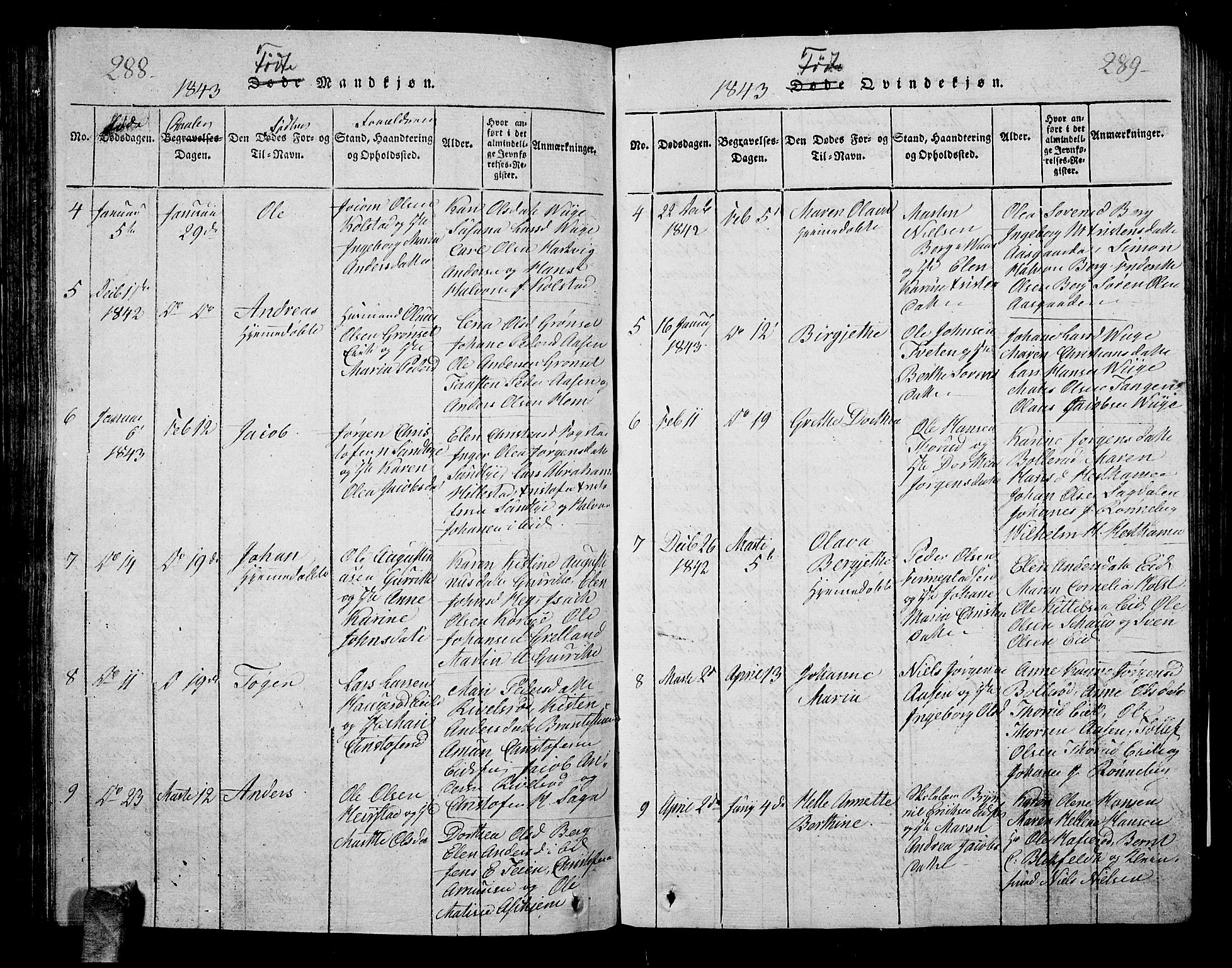 Hof kirkebøker, AV/SAKO-A-64/G/Ga/L0001: Parish register (copy) no. I 1, 1814-1844, p. 288-289