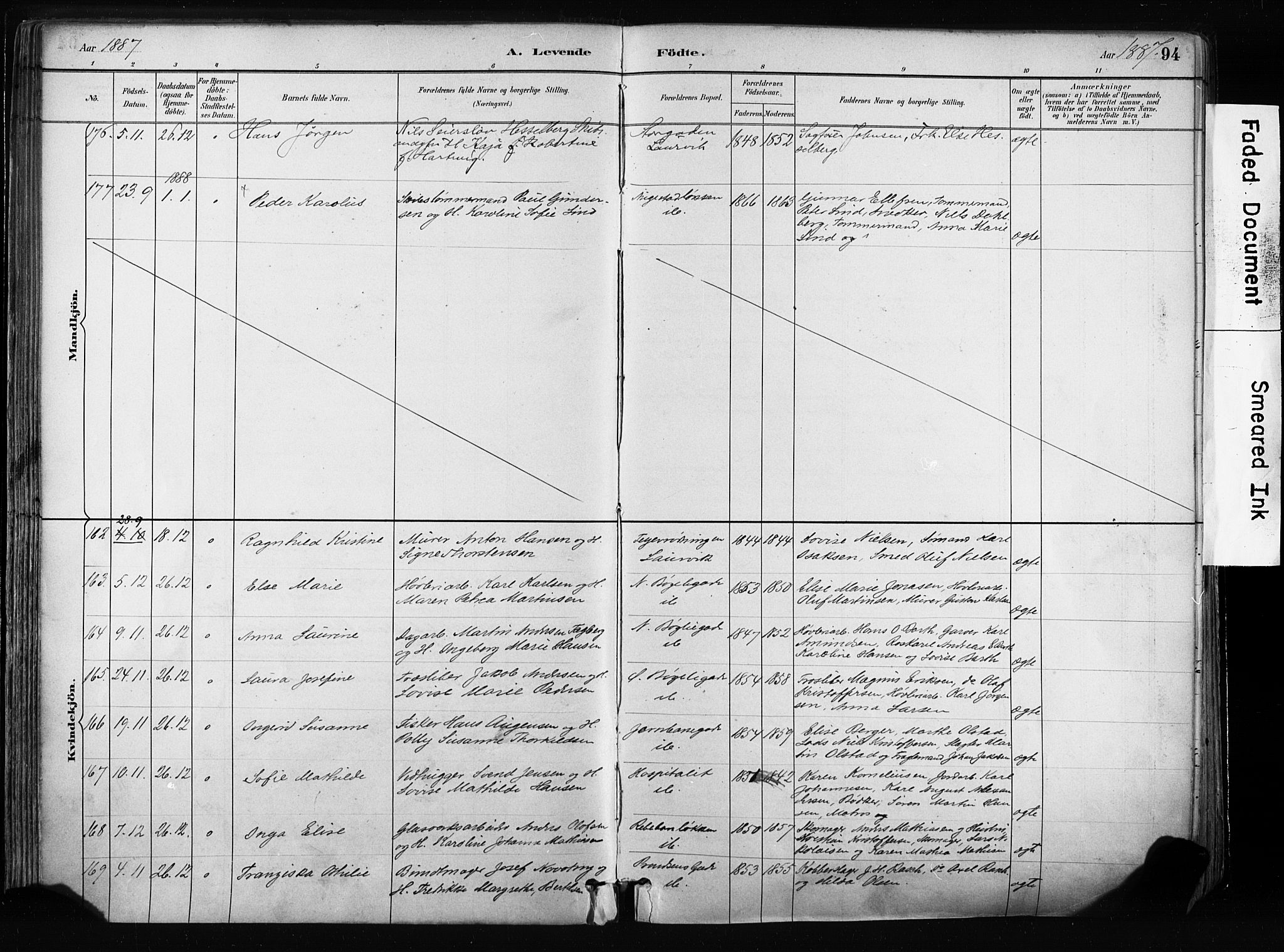 Larvik kirkebøker, AV/SAKO-A-352/F/Fa/L0009: Parish register (official) no. I 9, 1884-1904, p. 94